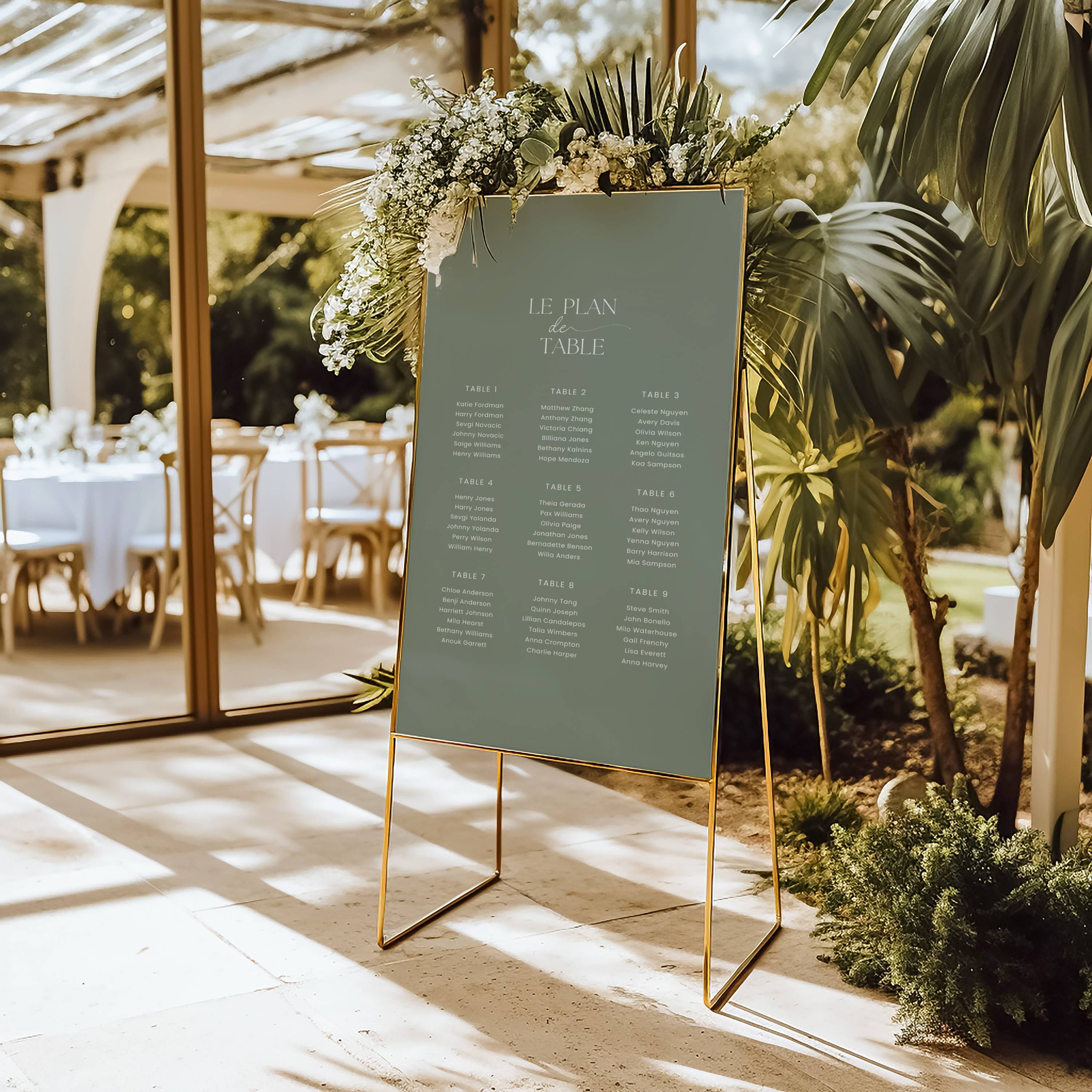 Panneau plan de table mariage|Vert Olive|Sauge Dream