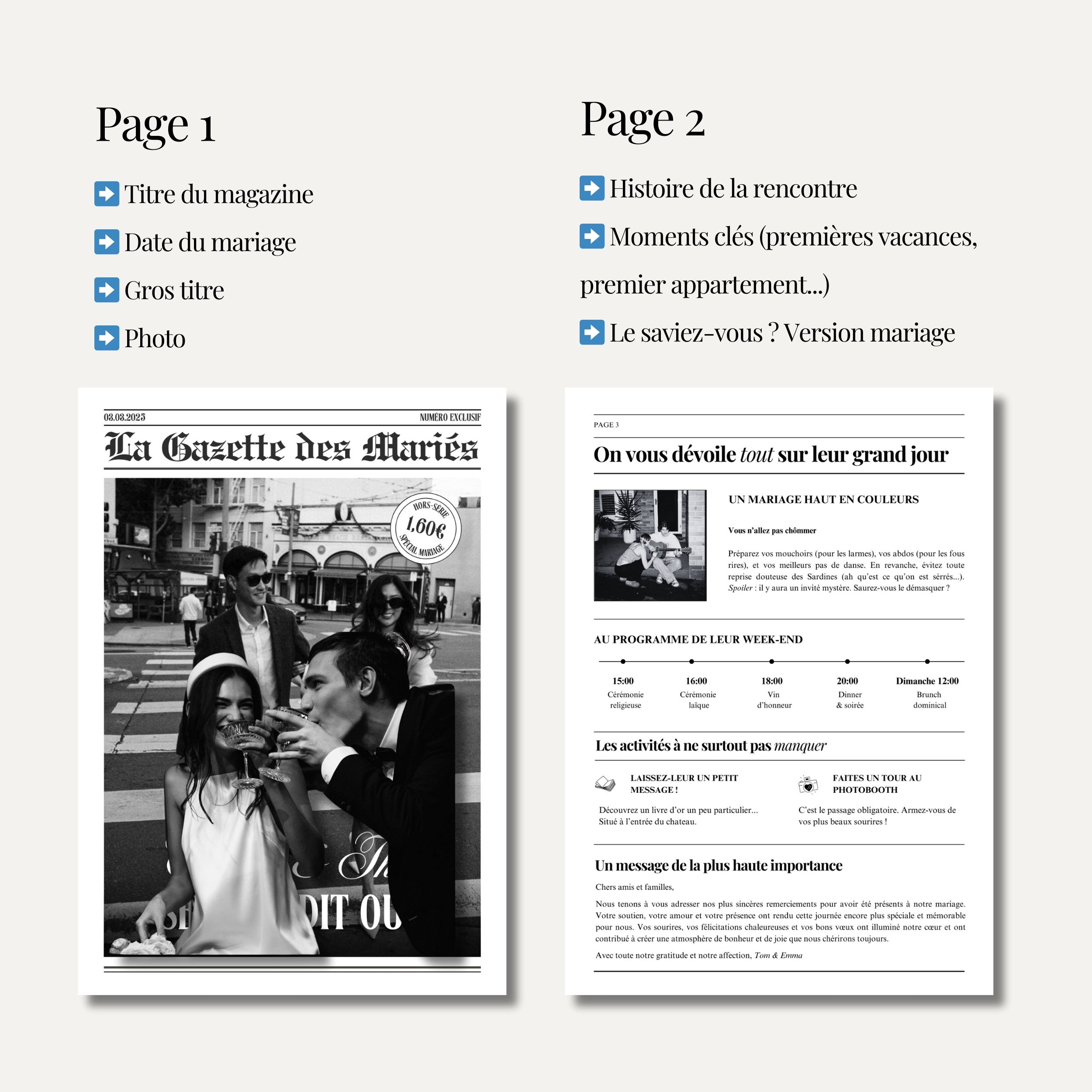 Pack ULTIME Gazette des mariés | Tuto complet + modèle préconçu + guide d'impression sur papier journal