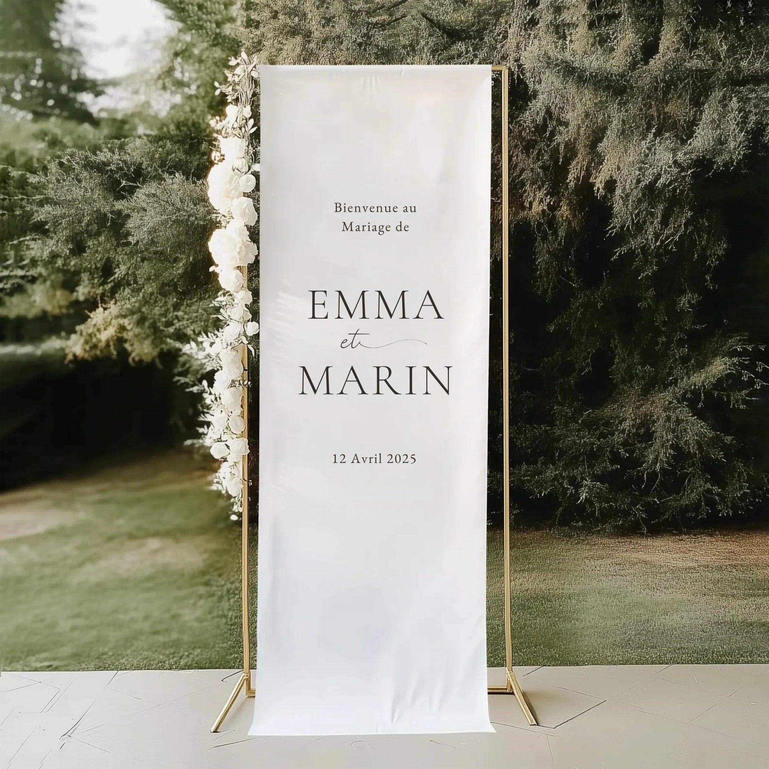 Panneau de bienvenue mariage en tissu|Blanc