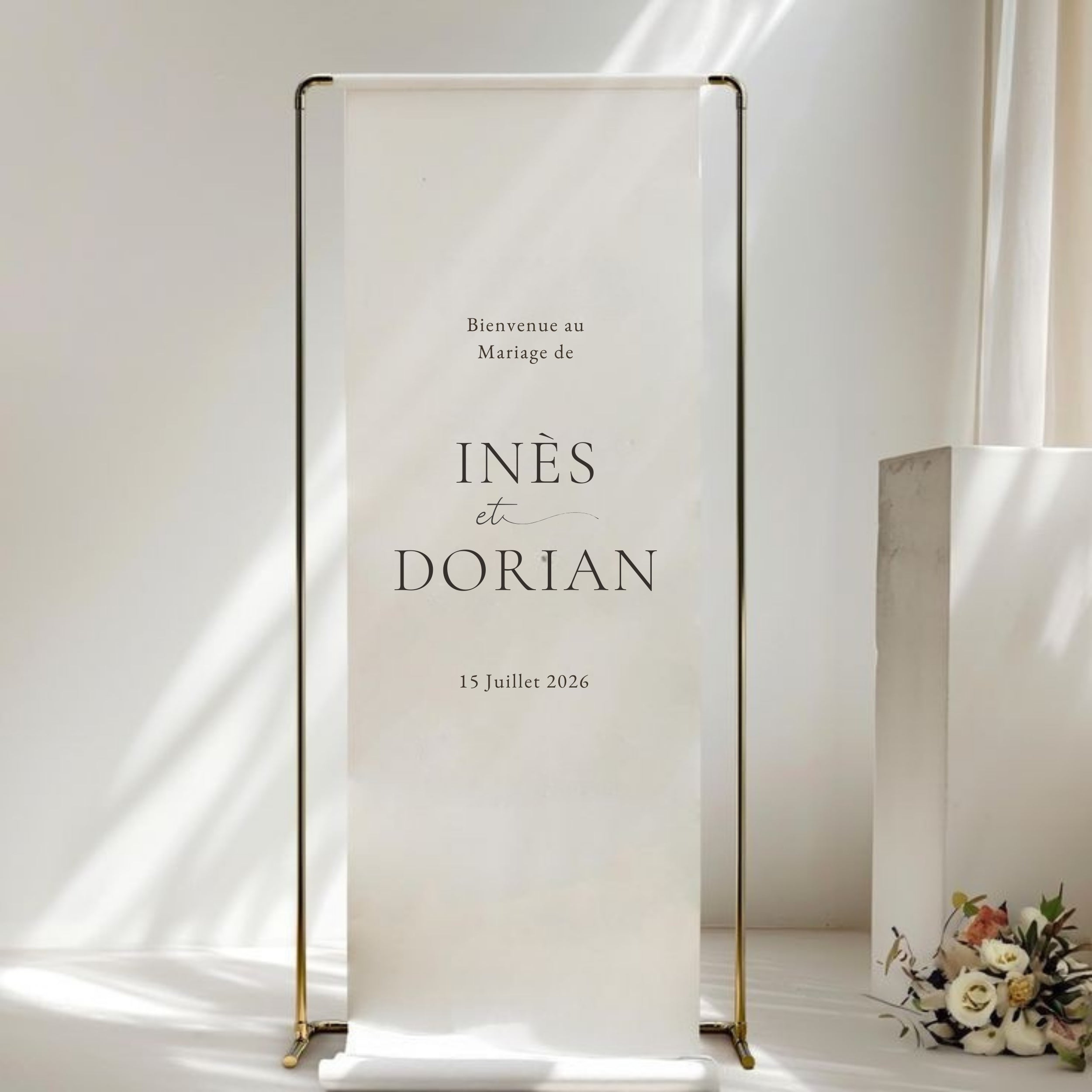 Panneau de bienvenue mariage en tissu|Blanc