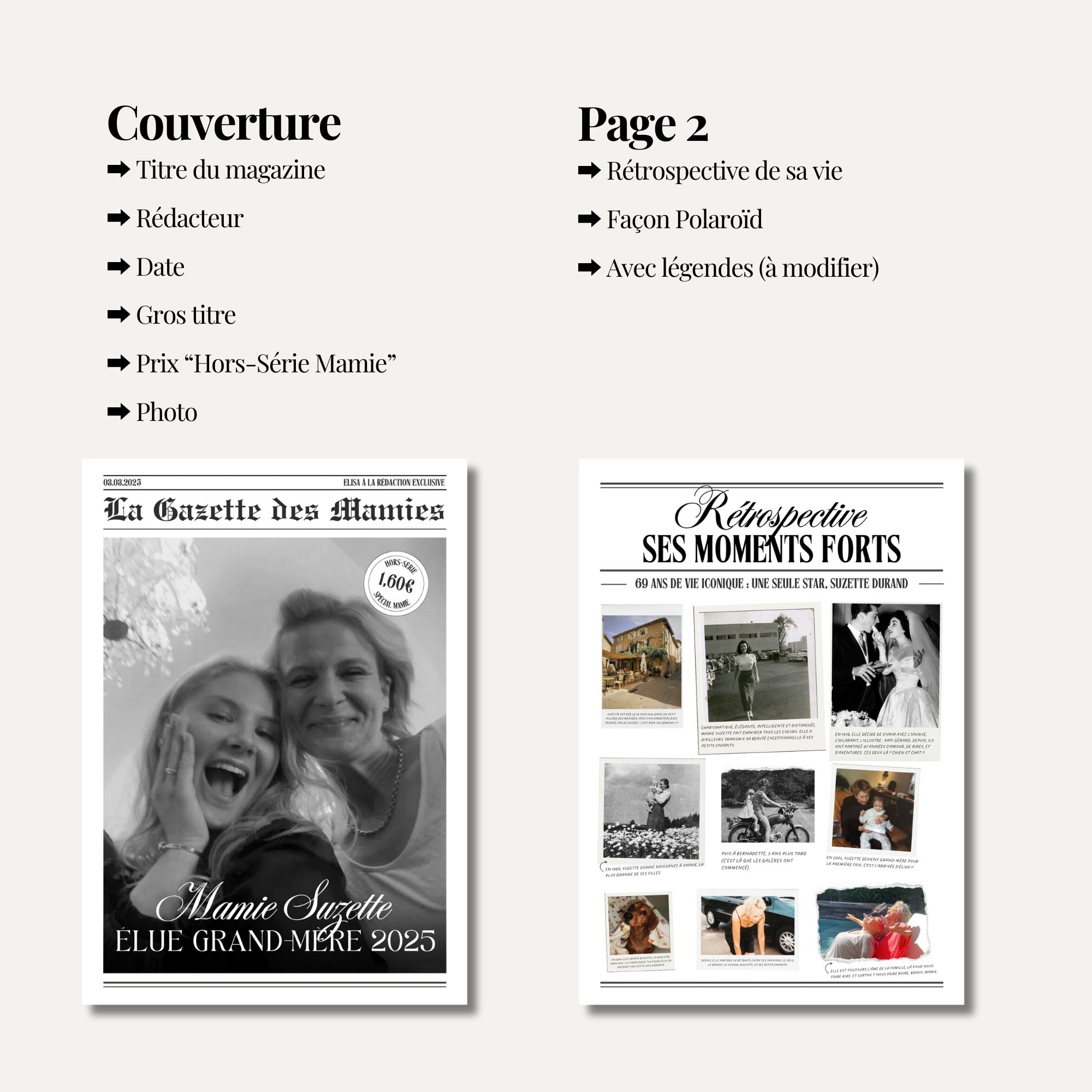 La Gazette des Mamies | 4 pages | Modèle Canva à personnaliser