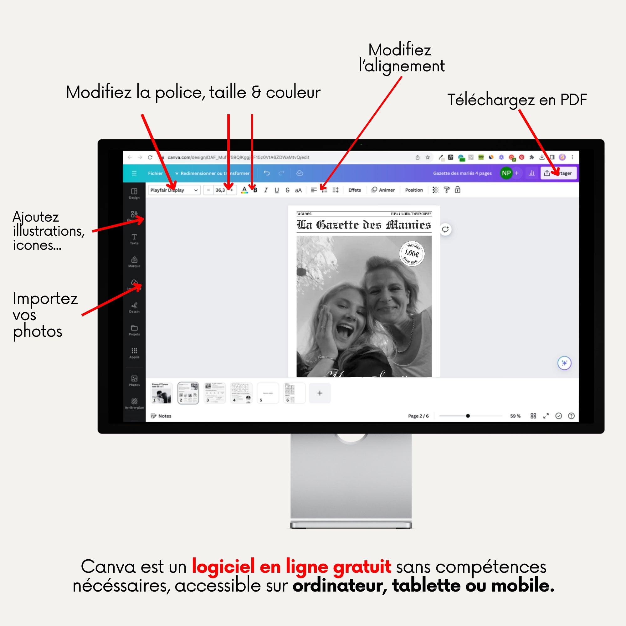 La Gazette des Mamies | 4 pages | Modèle Canva à personnaliser