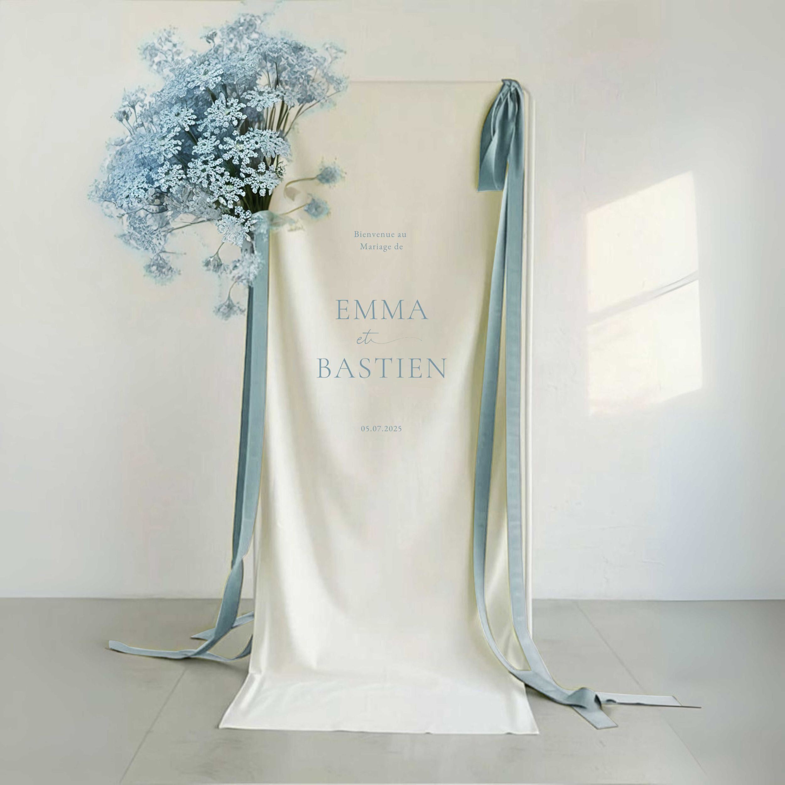 Panneau de bienvenue mariage en tissu|Bleu Pastel