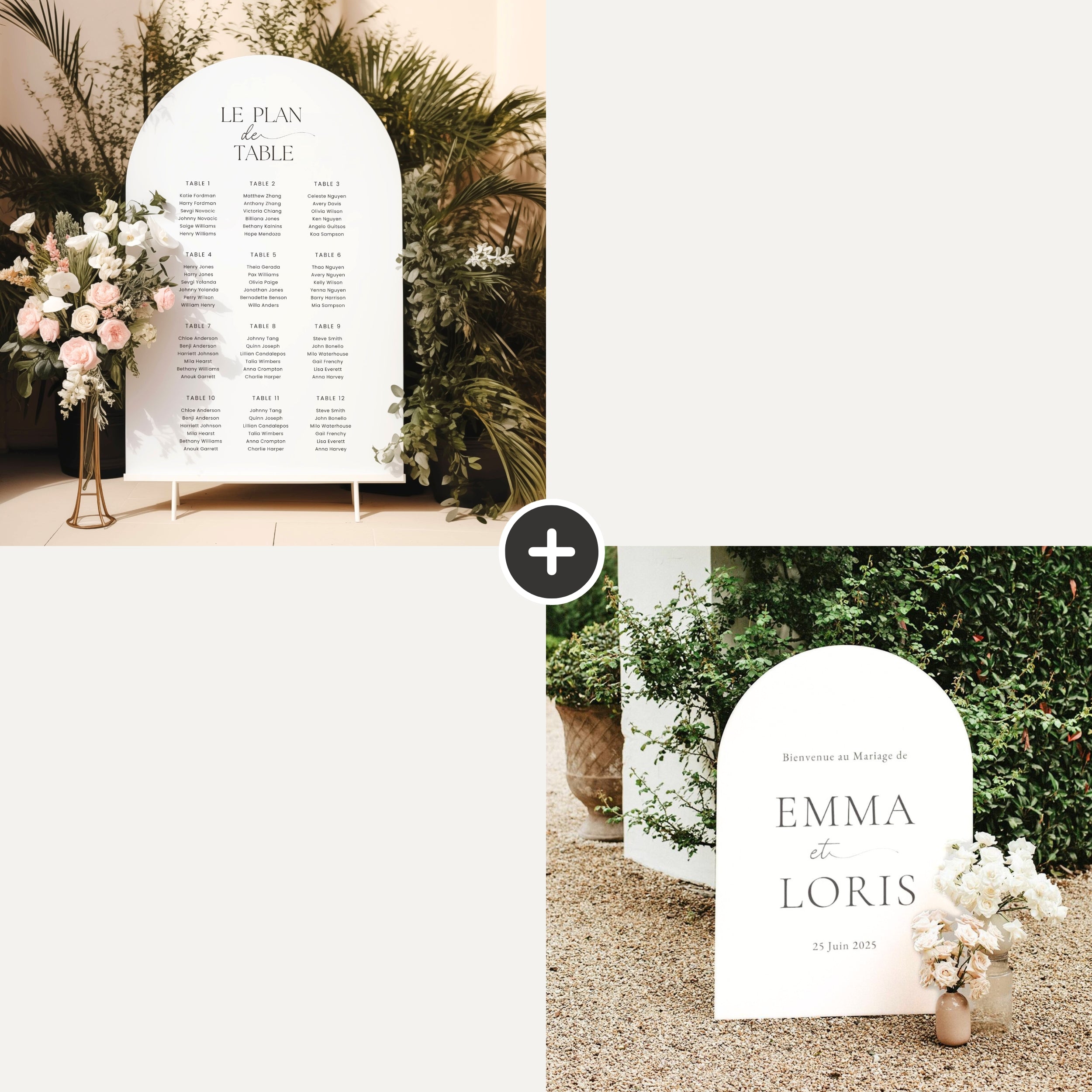 Duo panneau mariage blanc | Panneau bienvenue + panneau plan de table | Collection Louise