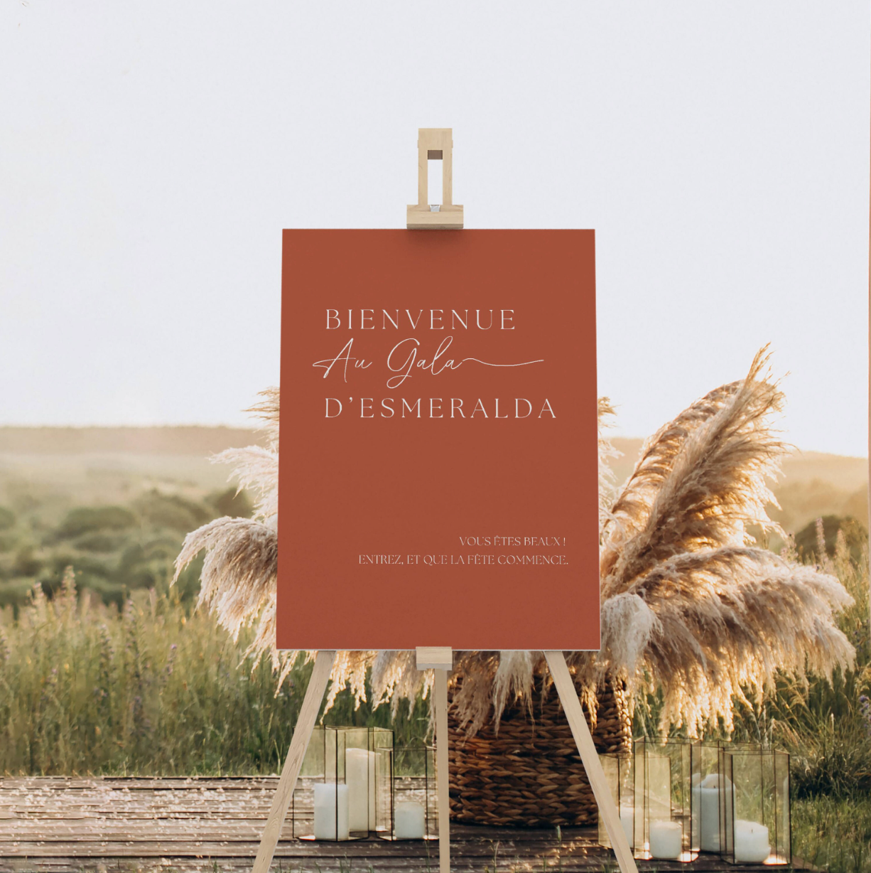 Panneau bienvenue anniversaire | Beige ou Terracotta | Modèle Esmeralda