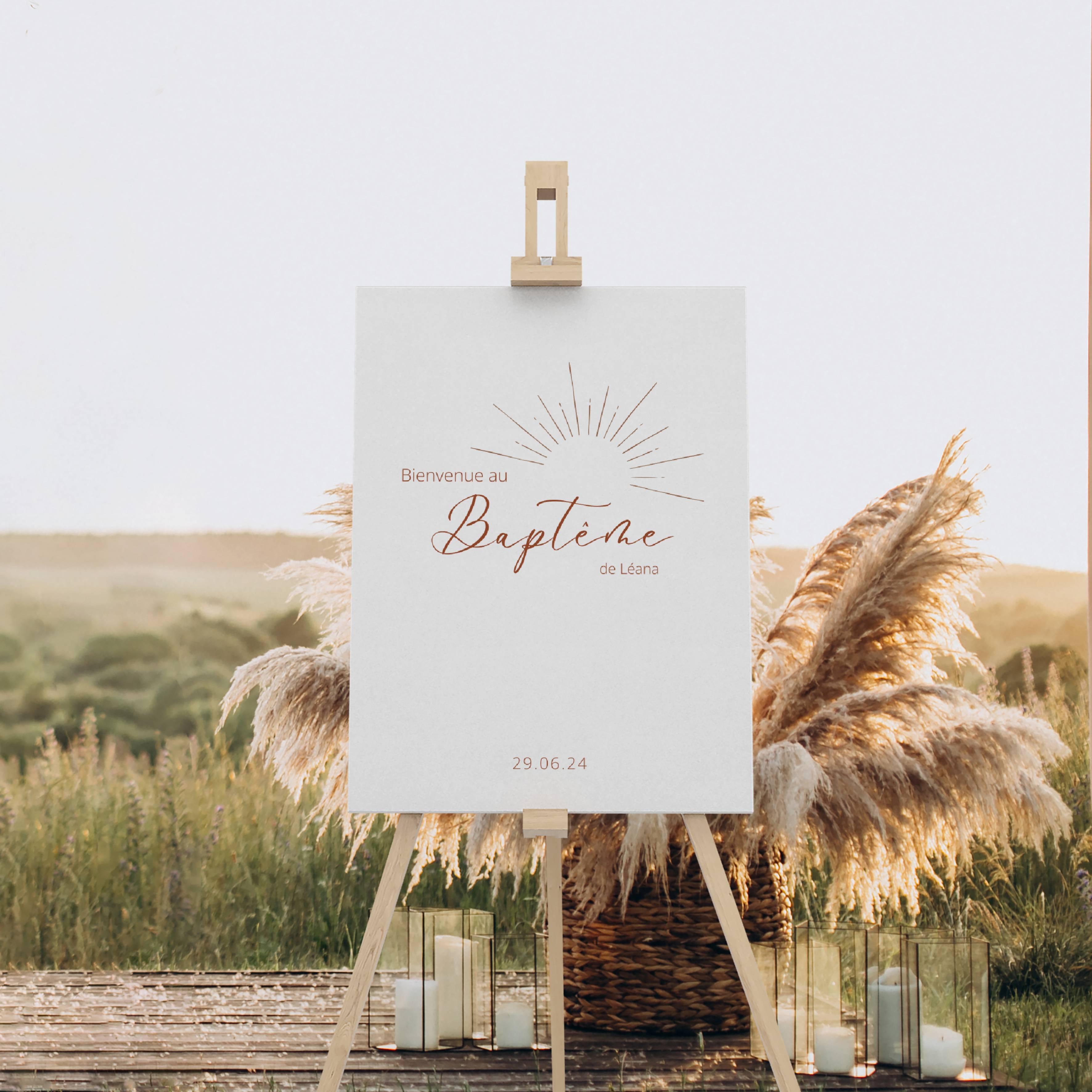 panneau bienvenue au baptême beige et terracotta