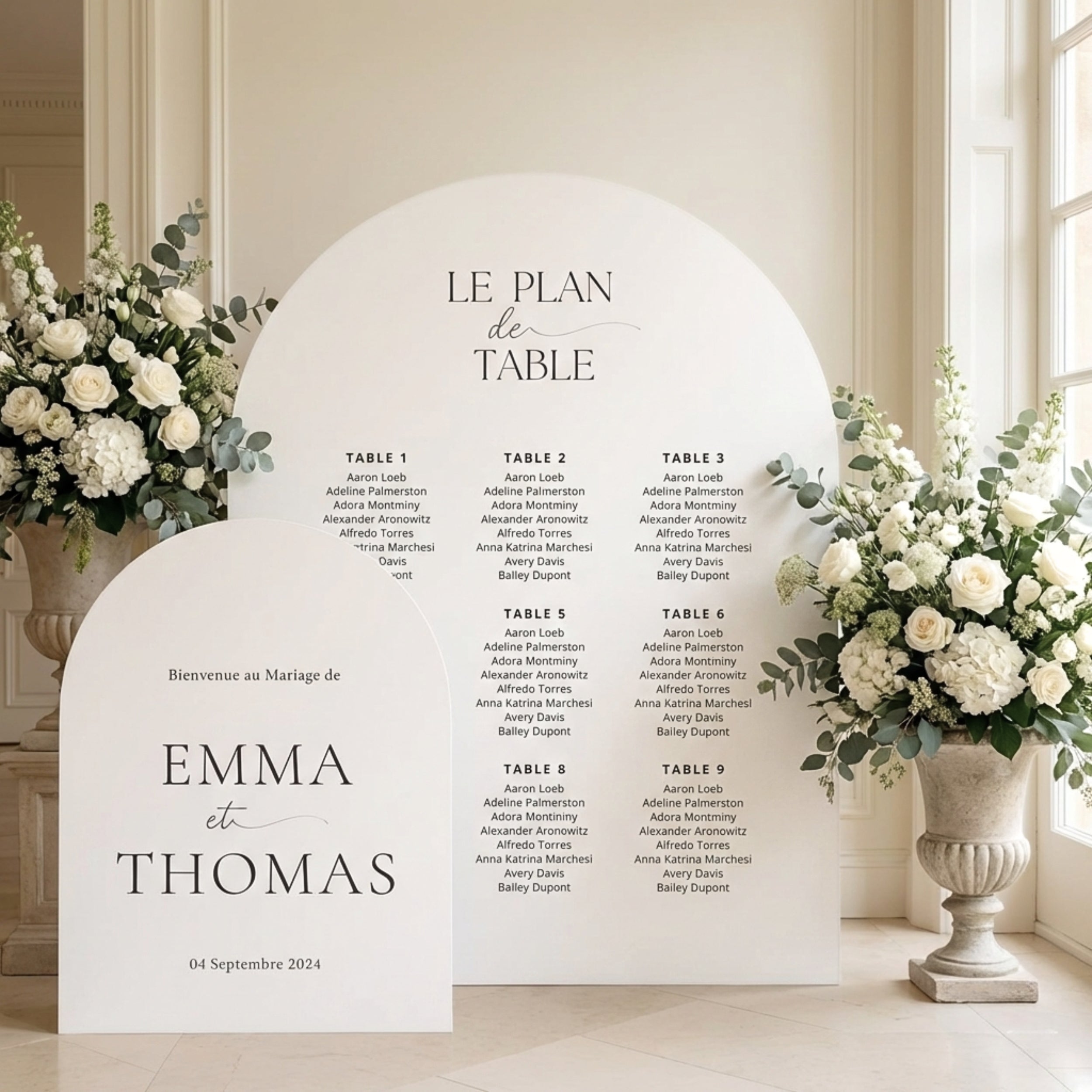 Duo panneau mariage blanc | Panneau bienvenue + panneau plan de table | Collection Louise