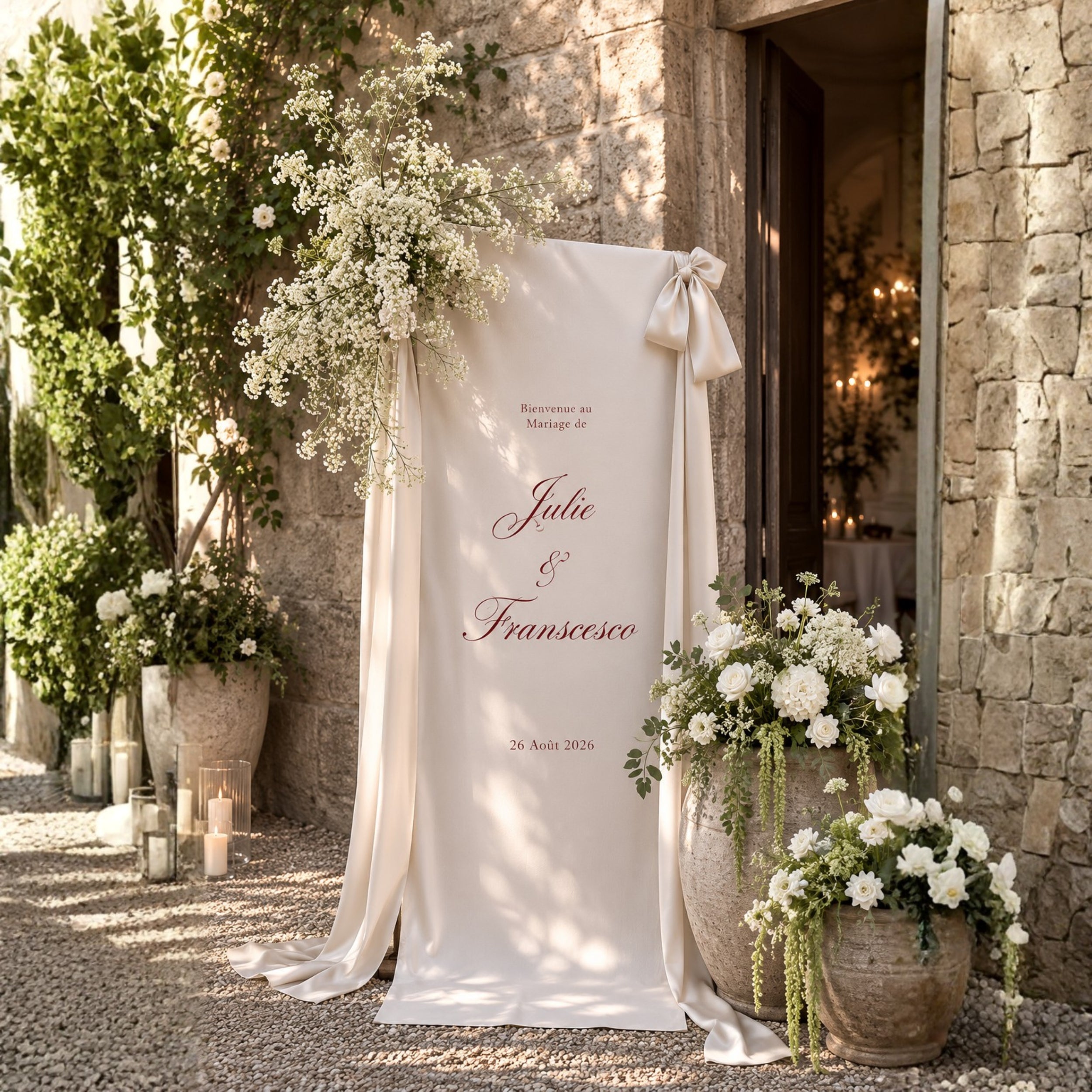 Tissu de bienvenue mariage Bordeau |Collection Old Money