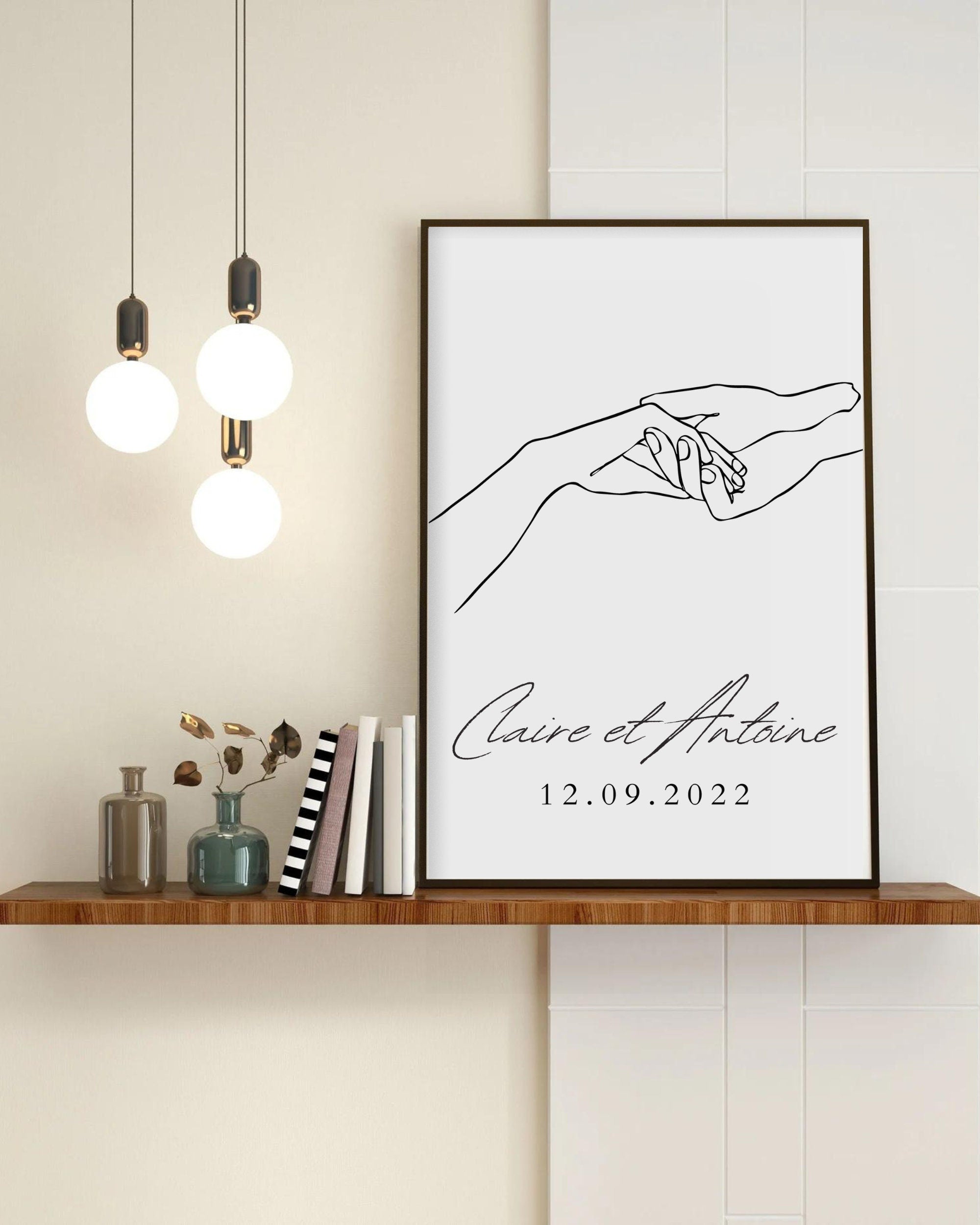 Affiche Personnalisée Couple - Illustration Mains "La Demande"