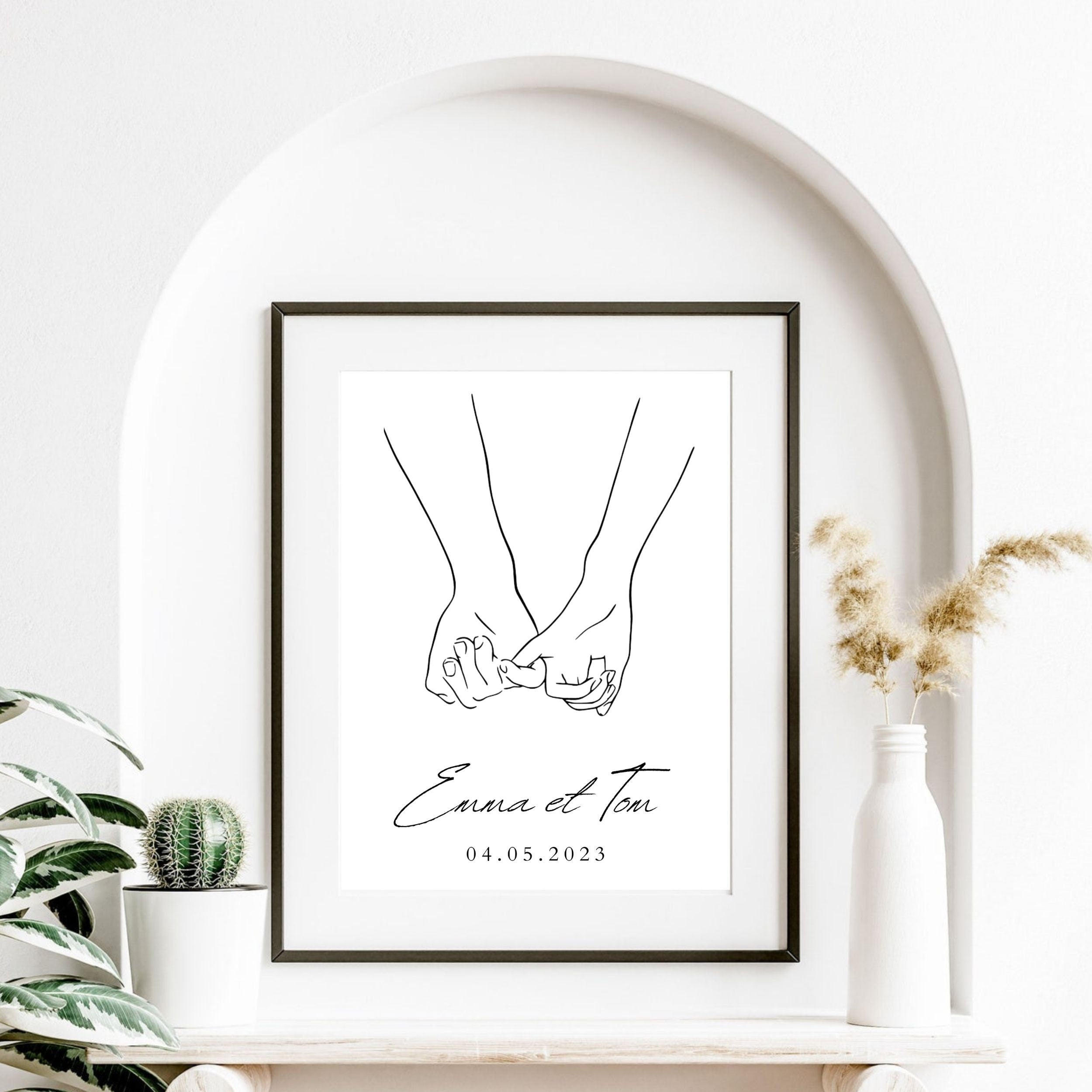Affiche personnalisée couple - Illustration Mains "La Promesse"
