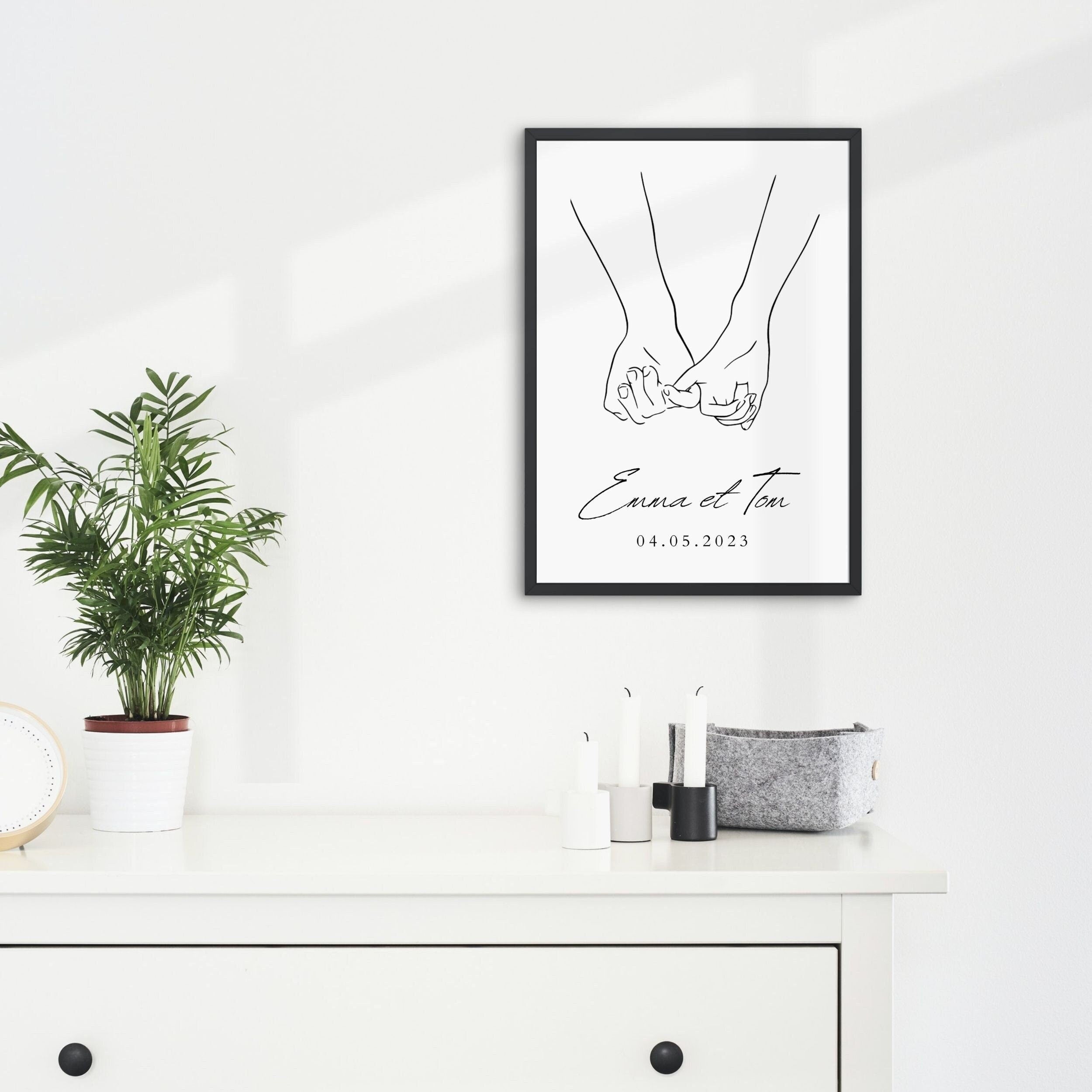 Affiche personnalisée couple - Illustration Mains "La Promesse"