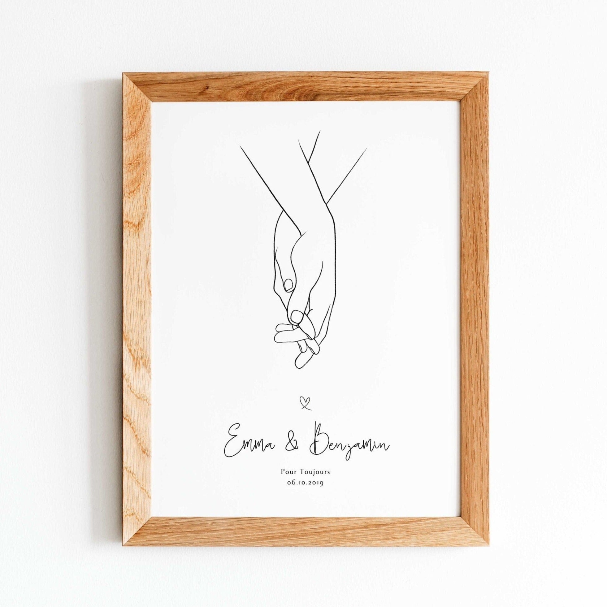 Affiche personnalisée couple - L'iIllustration "Mains Entrelaçées"