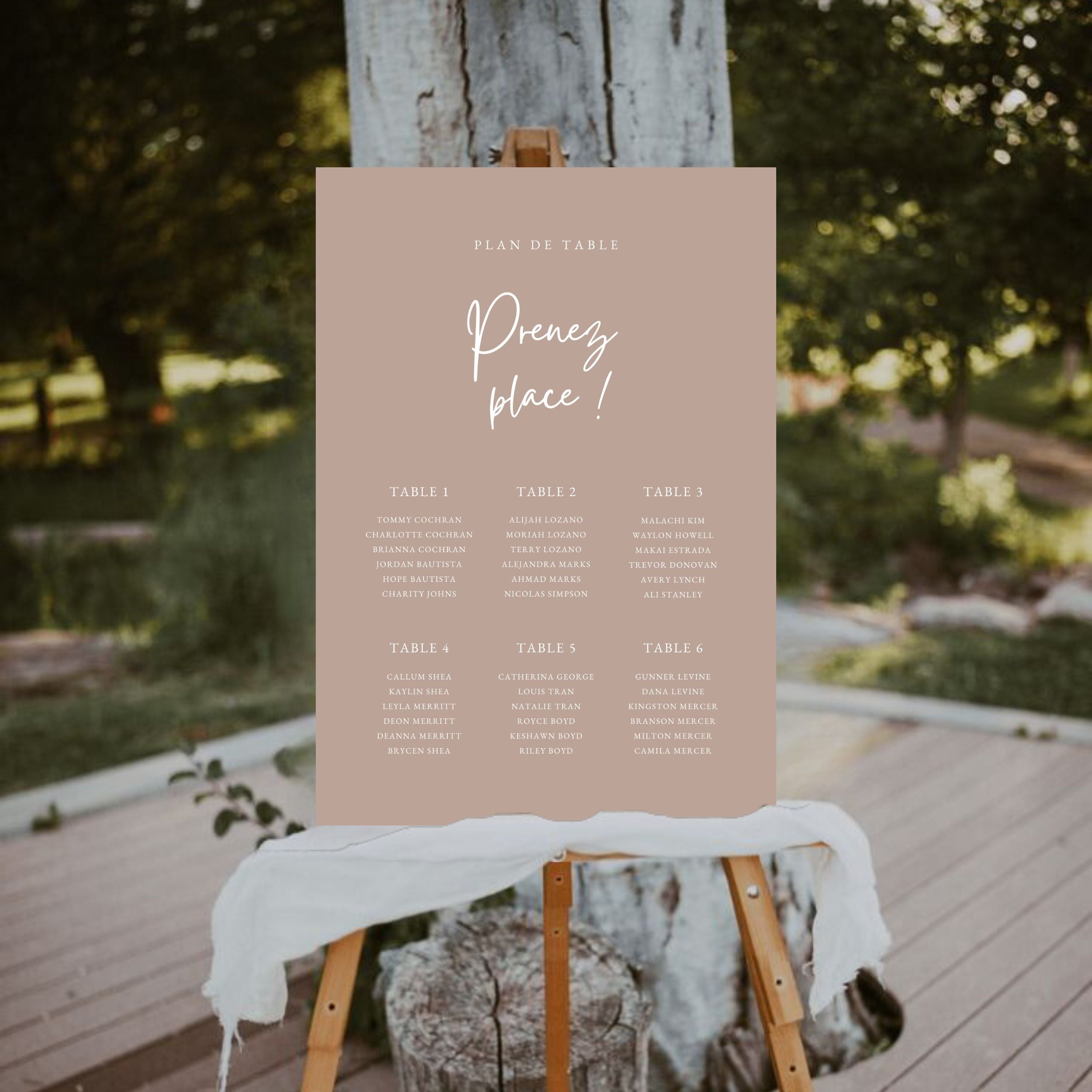 Plan de table pour mariage |  Modèle Anna  | Plusieurs coloris