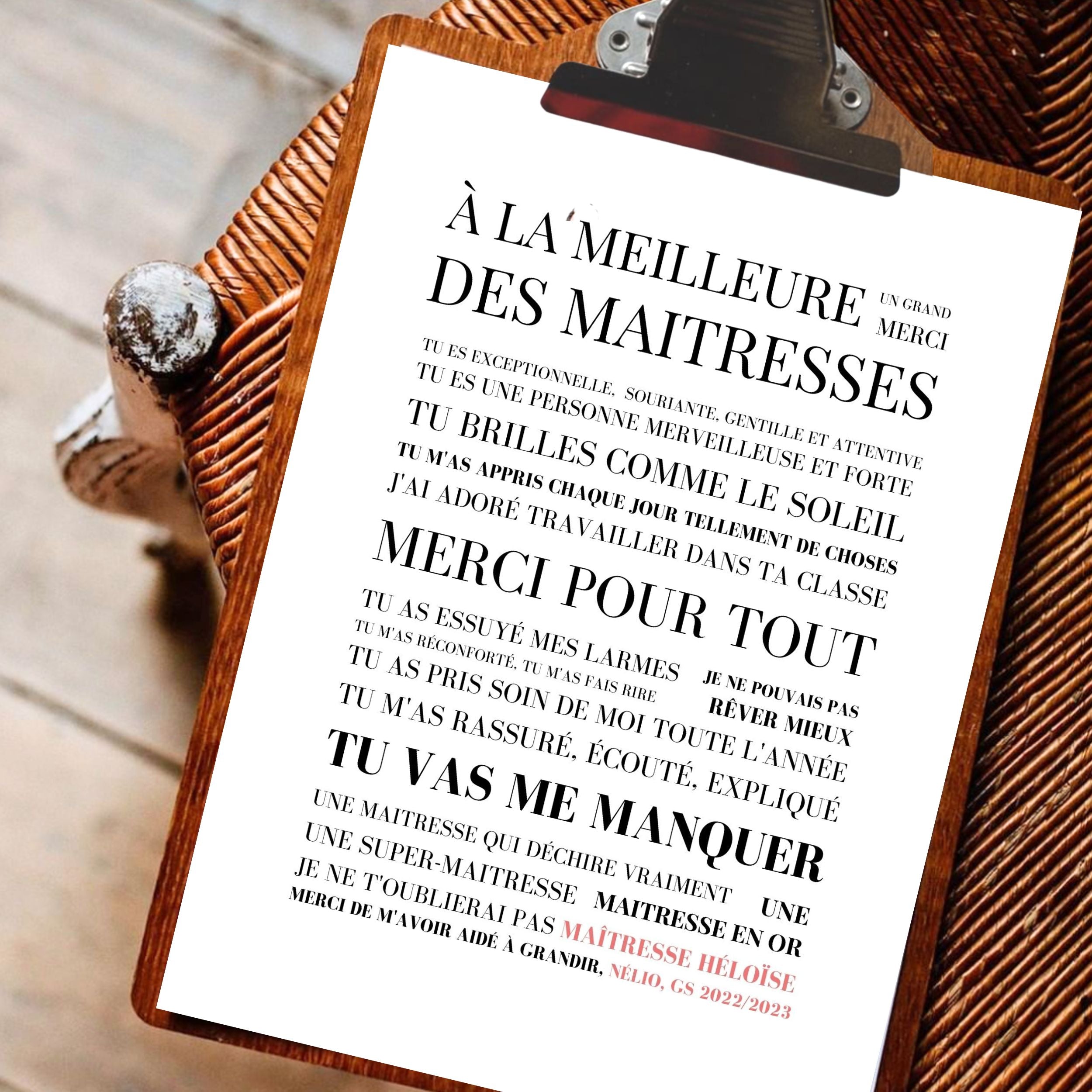 Cadeau personnalisé maîtresse - L'Affiche Mots