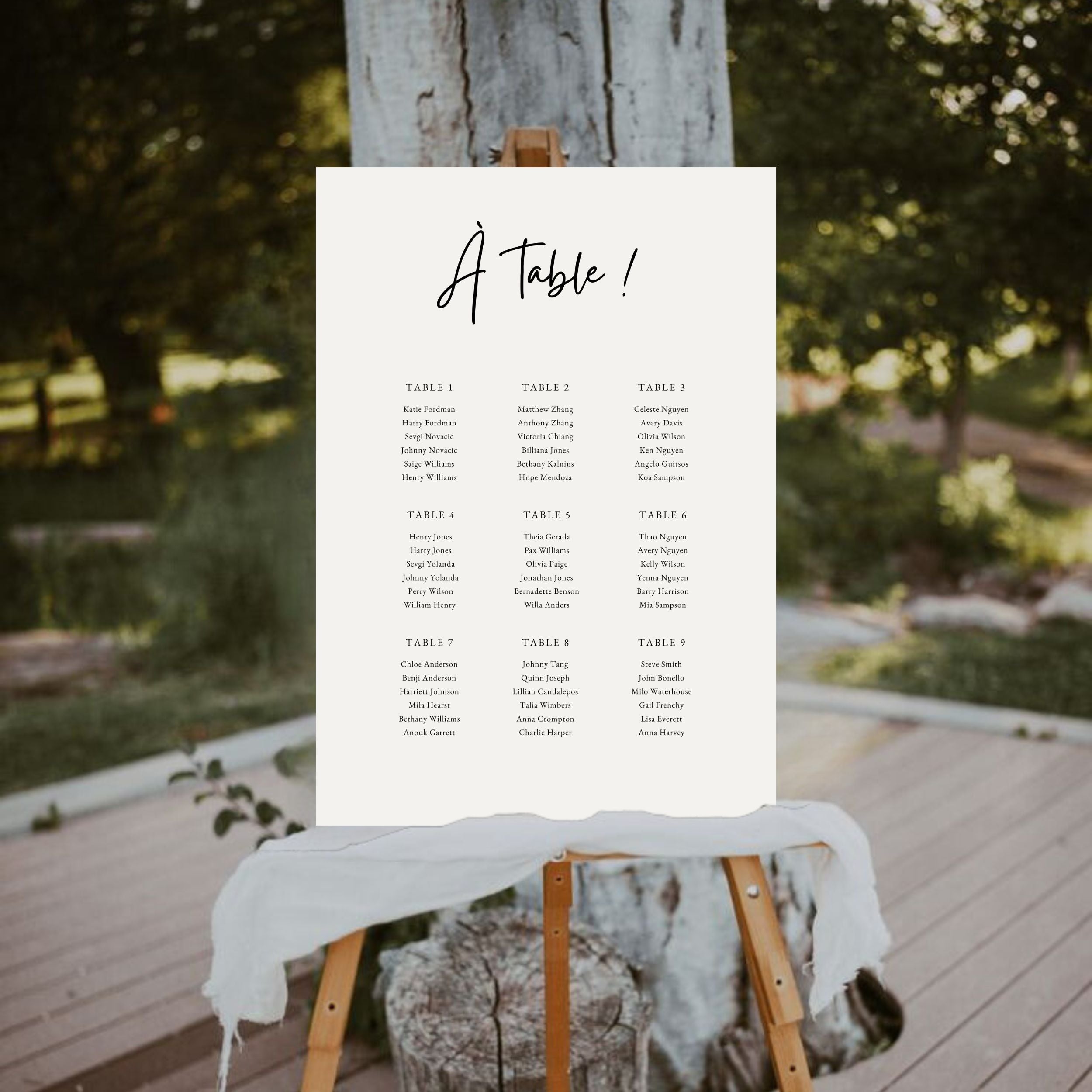 Plan de table pour mariage |  Modèle Anna  | Plusieurs coloris