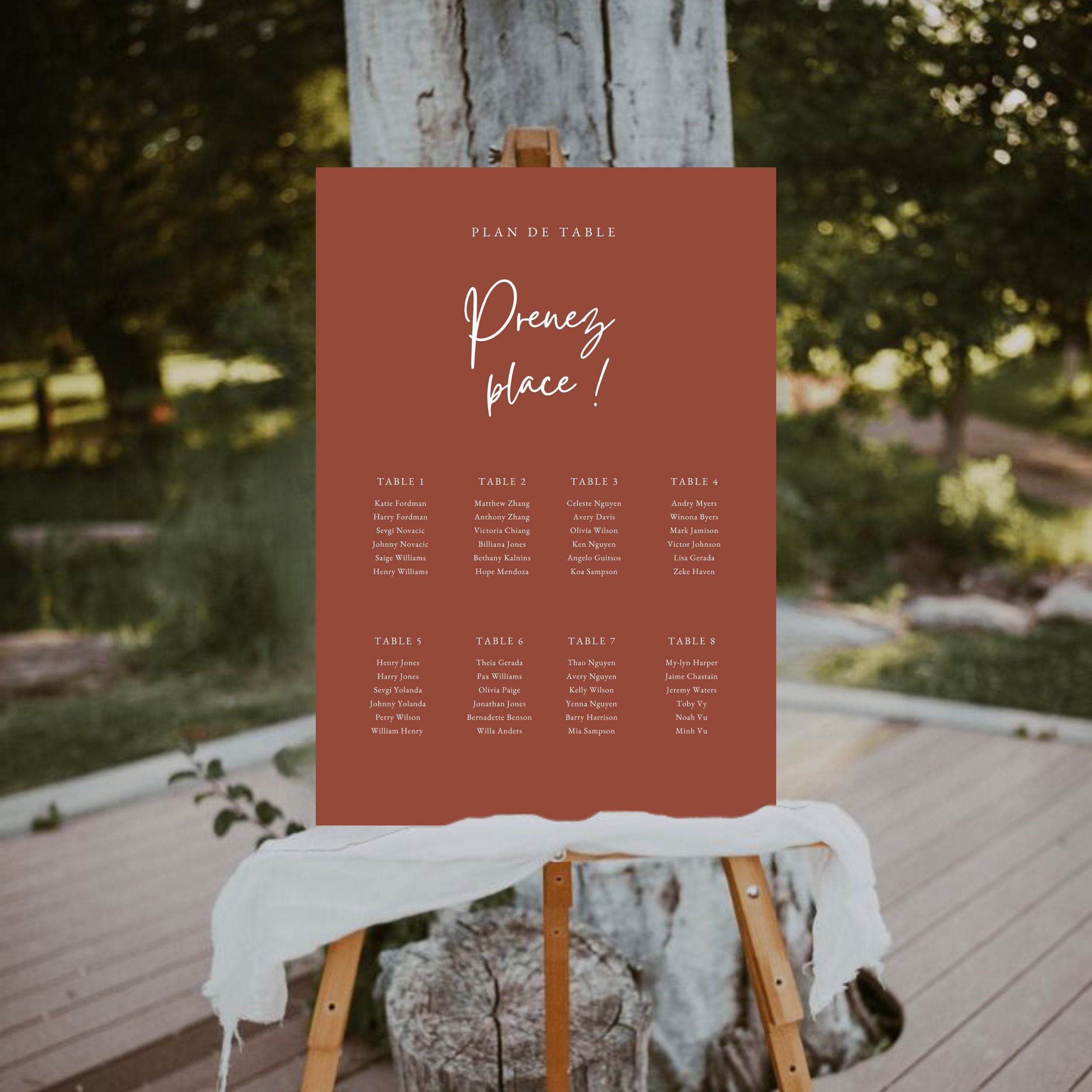 Plan de table pour mariage |  Modèle Anna  | Plusieurs coloris