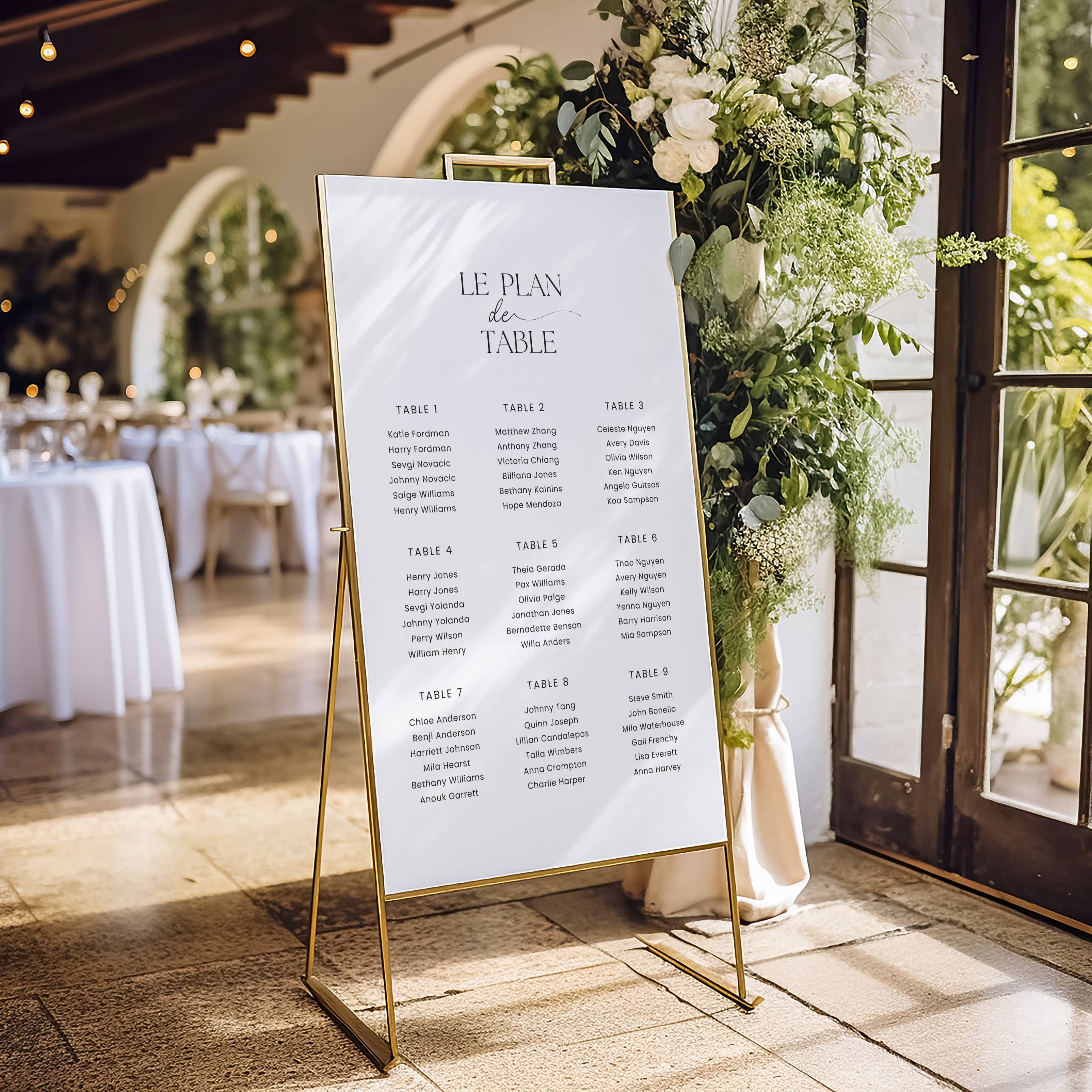 Panneau plan de table mariage personnalisé