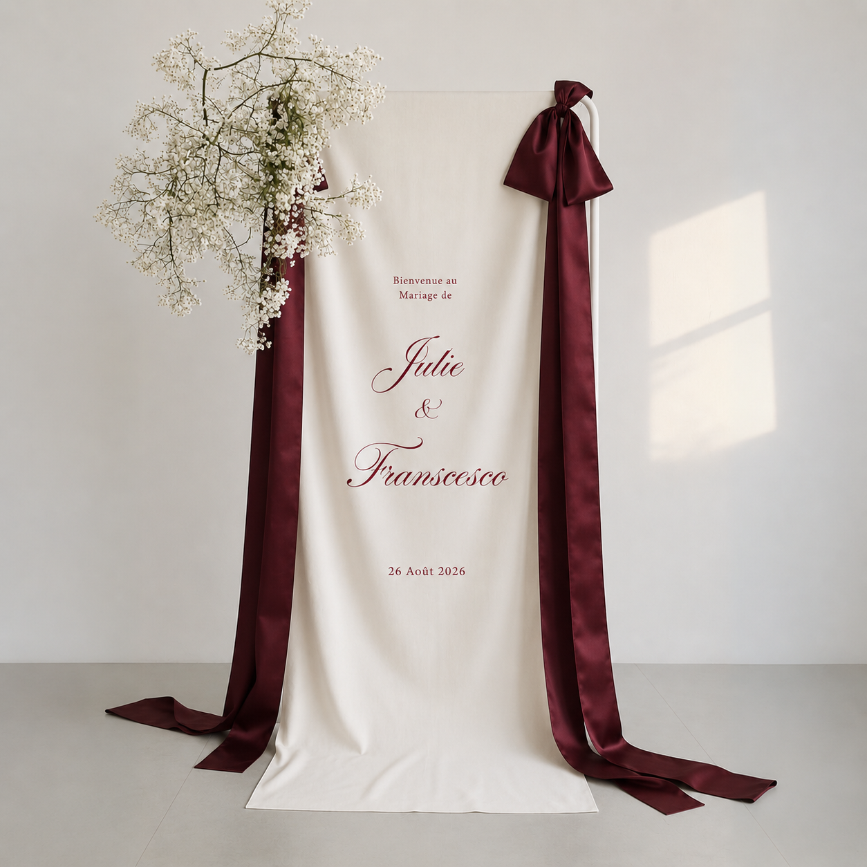 Tissu de bienvenue mariage Bordeau ｜Collection Old Money