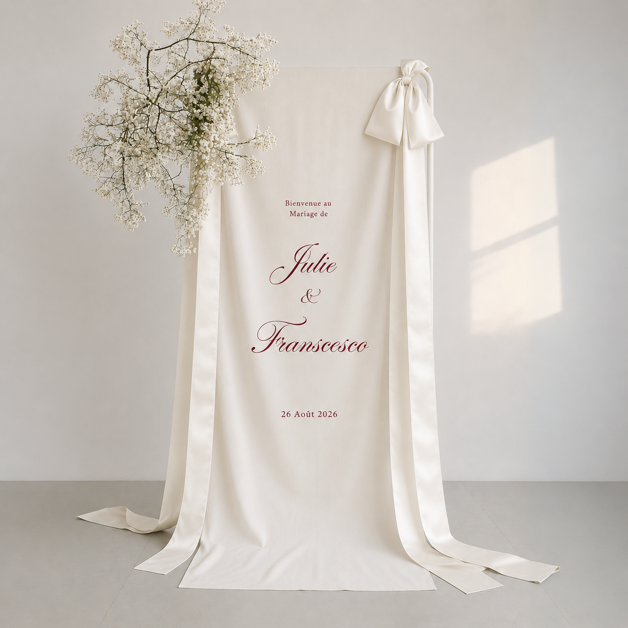 Tissu de bienvenue mariage Bordeau ｜Collection Old Money