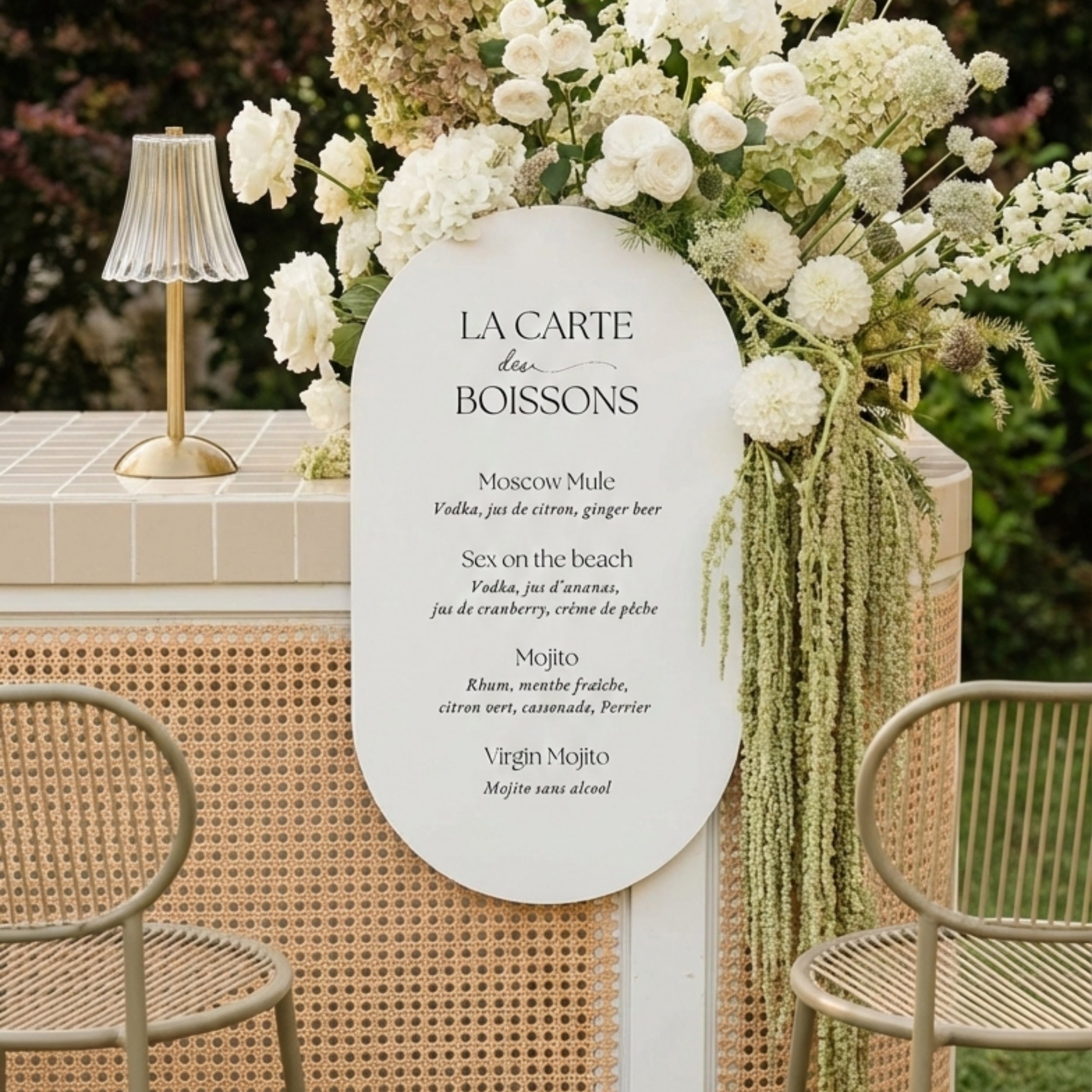 carte des boissons panneau mariage