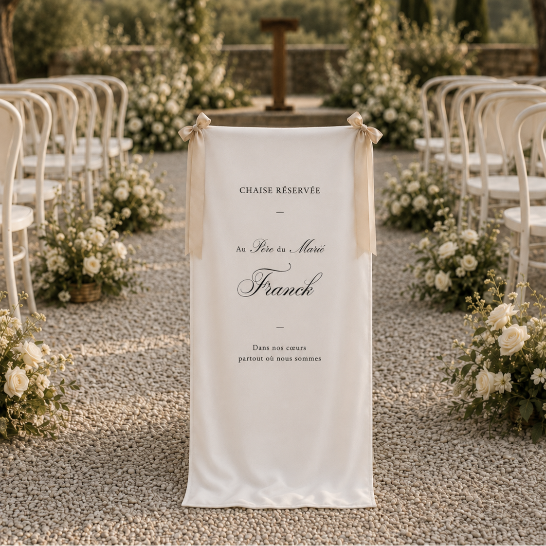 chaise reservée mariage avec tissu personnalisé