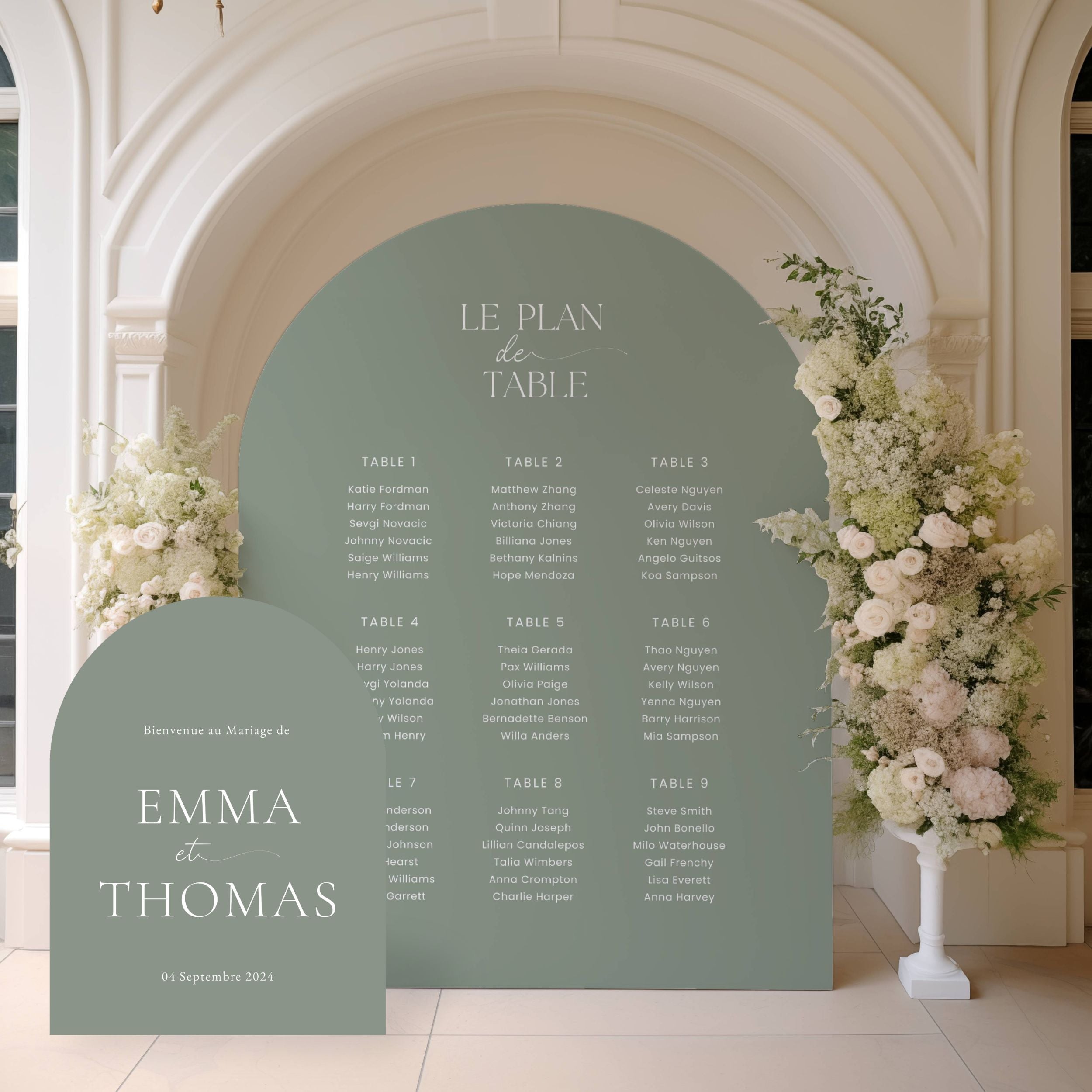 Duo panneau mariage | Panneau bienvenue + panneau plan de table Vert | Collection Louise