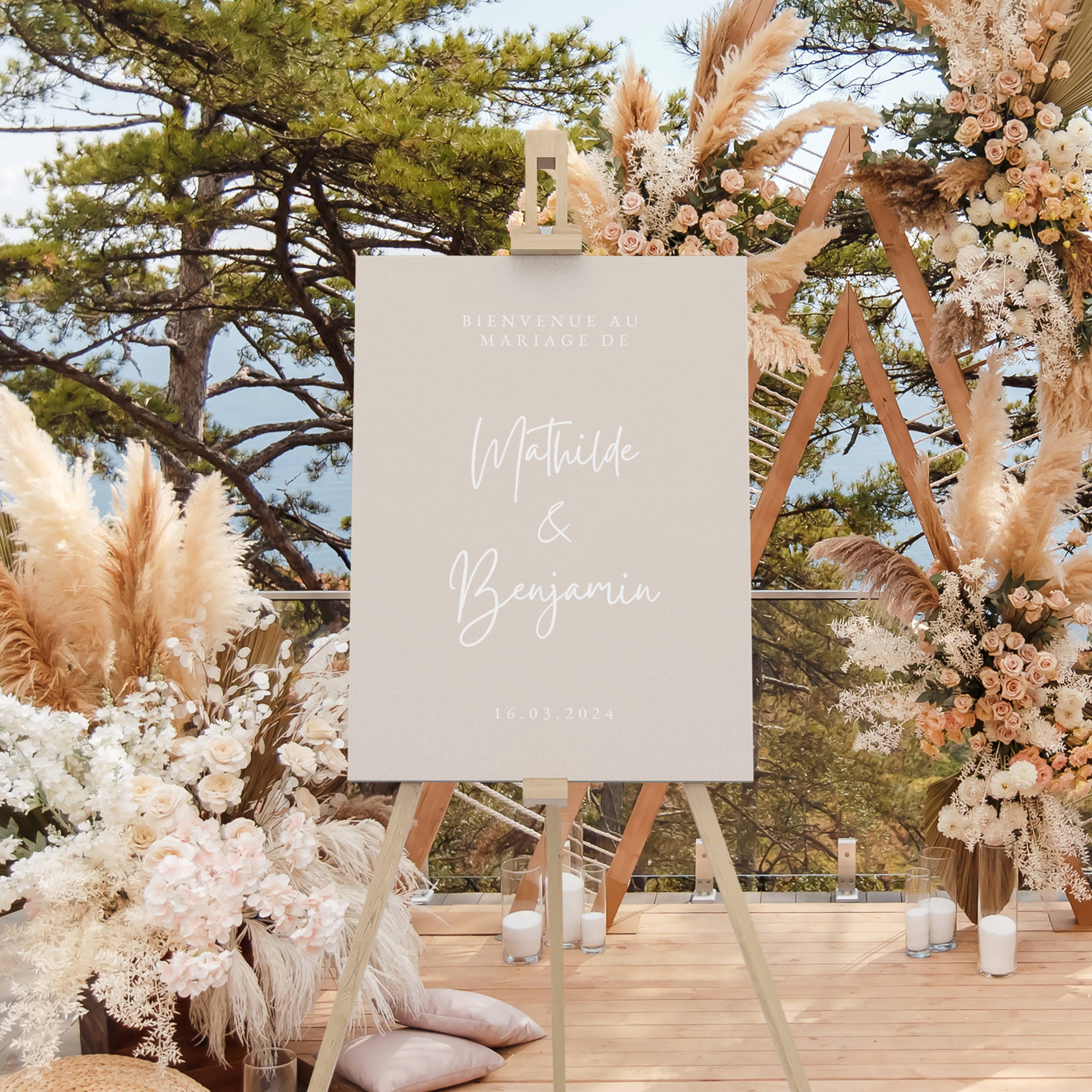 panneau de bienvenue mariage beige