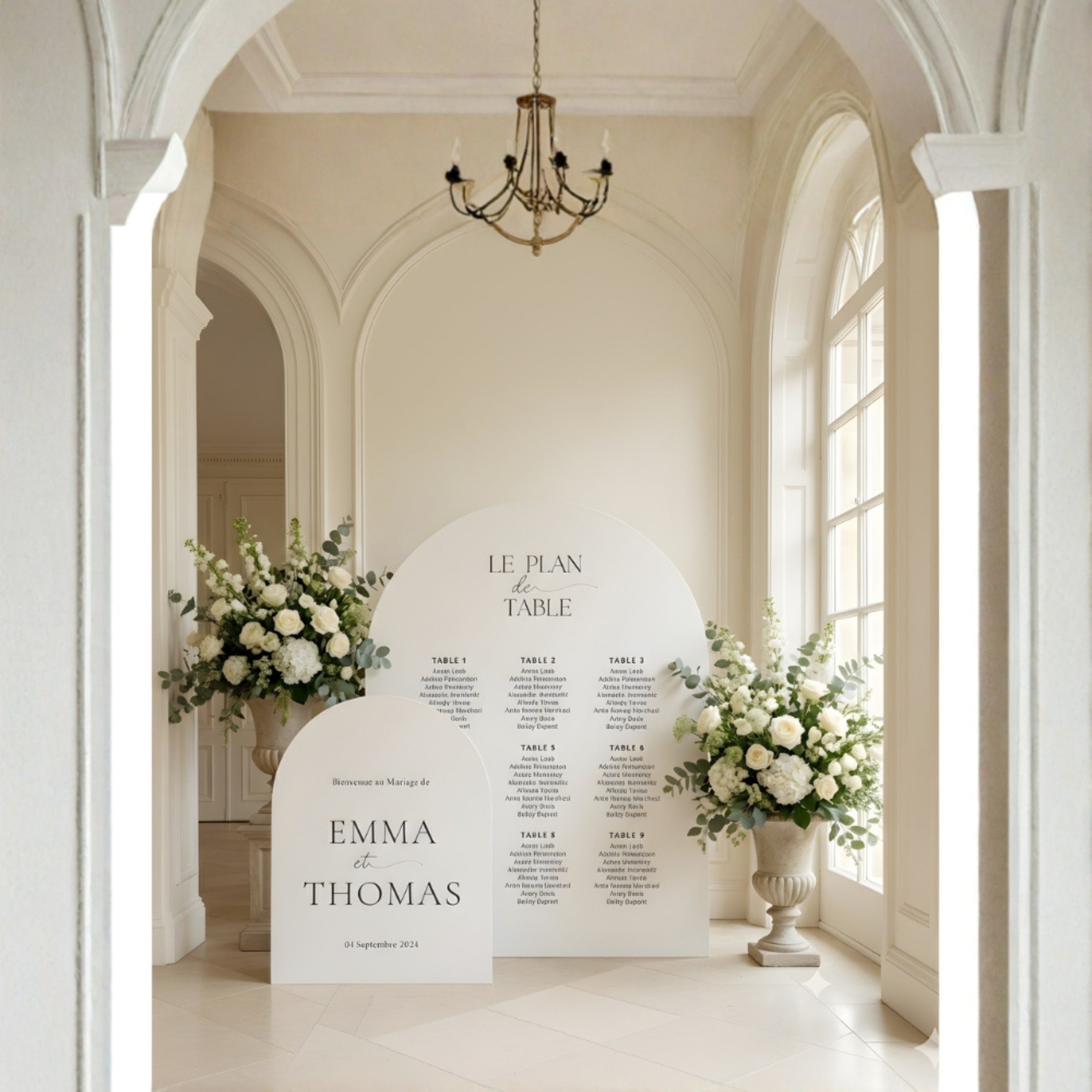 Duo panneau mariage blanc | Panneau bienvenue + panneau plan de table | Collection Louise