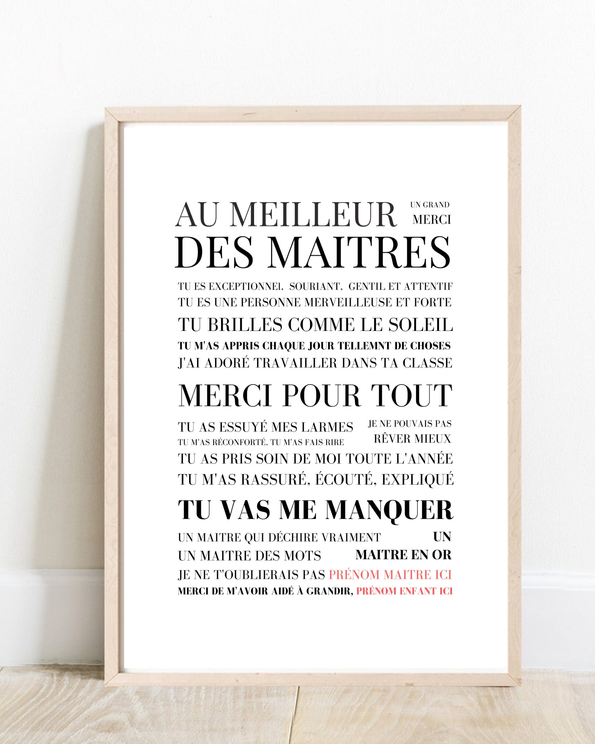 Affiche personnalisée maître - Affiche Mots "Au meilleur des maîtres"