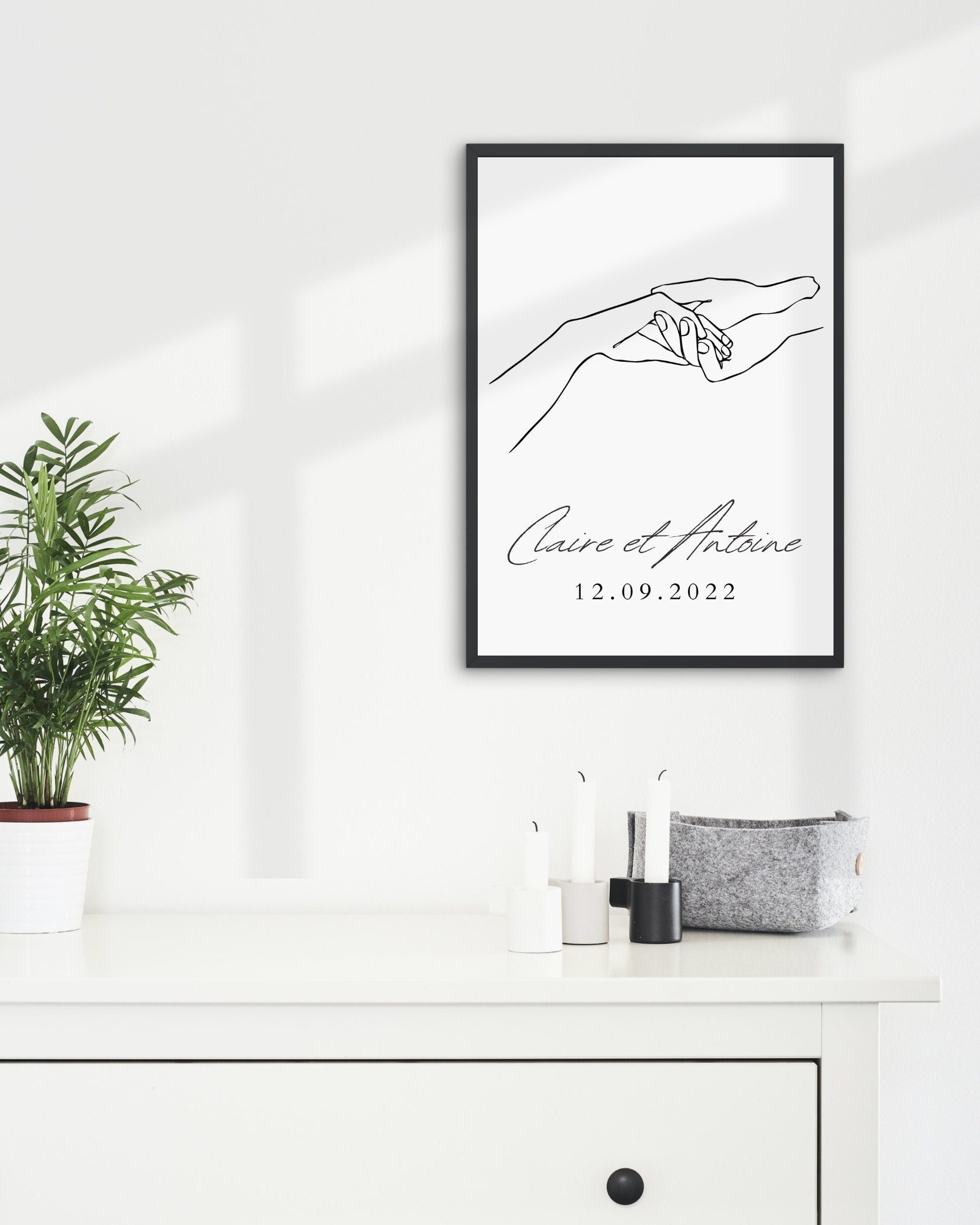 Affiche Personnalisée Couple - Illustration Mains "La Demande"