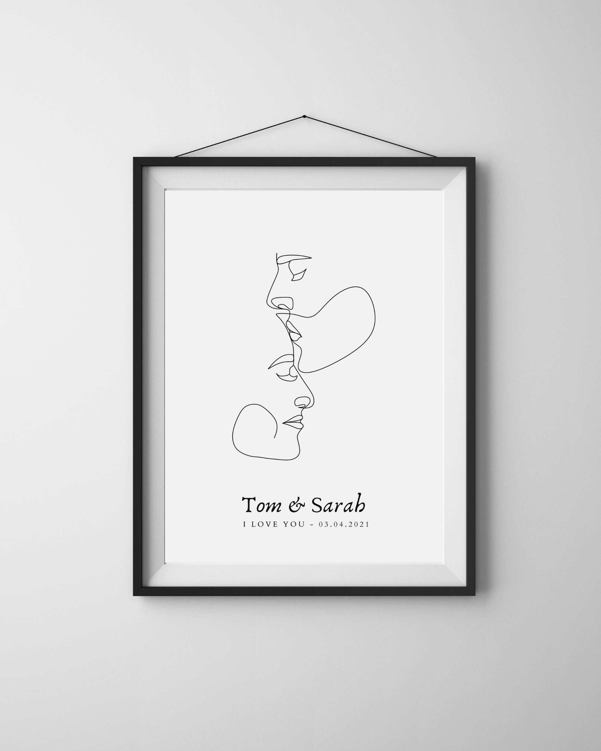 Affiche personnalisée couple - Dessin au trait visages abstraits "Forever"