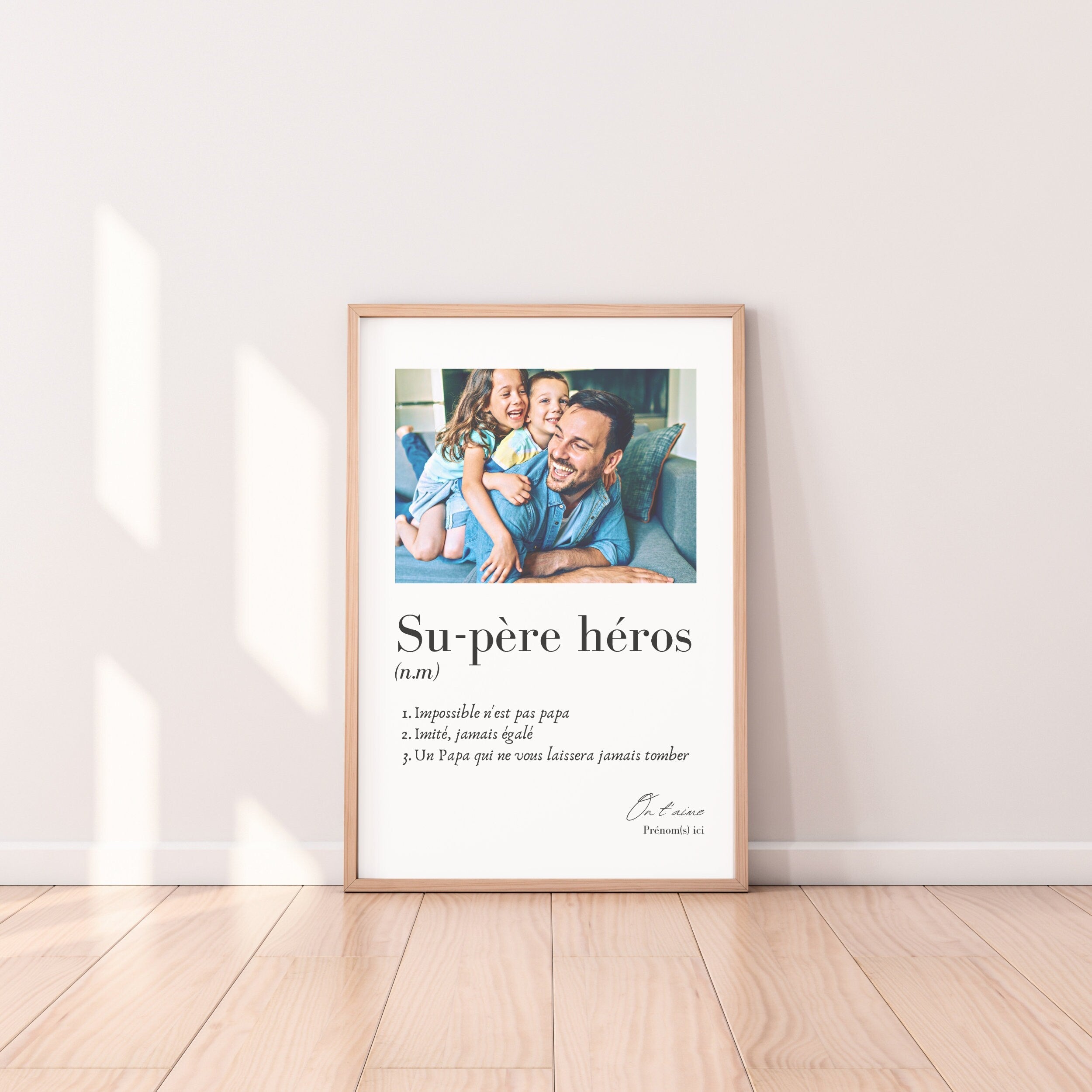 Affiche Papa - Le cadre photo à définition personnalisée "Su père héros"