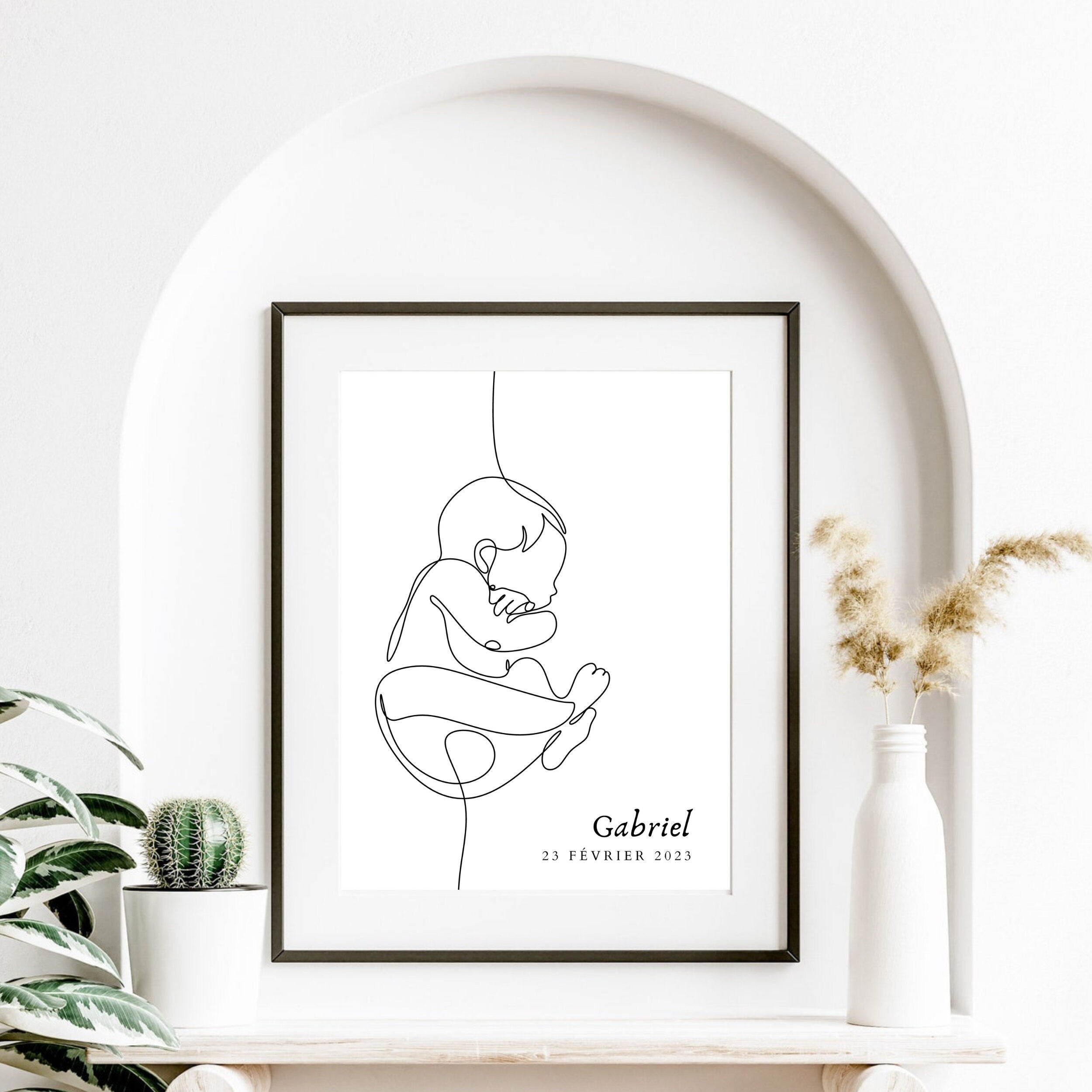 Affiche de Naissance - Illustration bébé minimaliste avec prénom & date