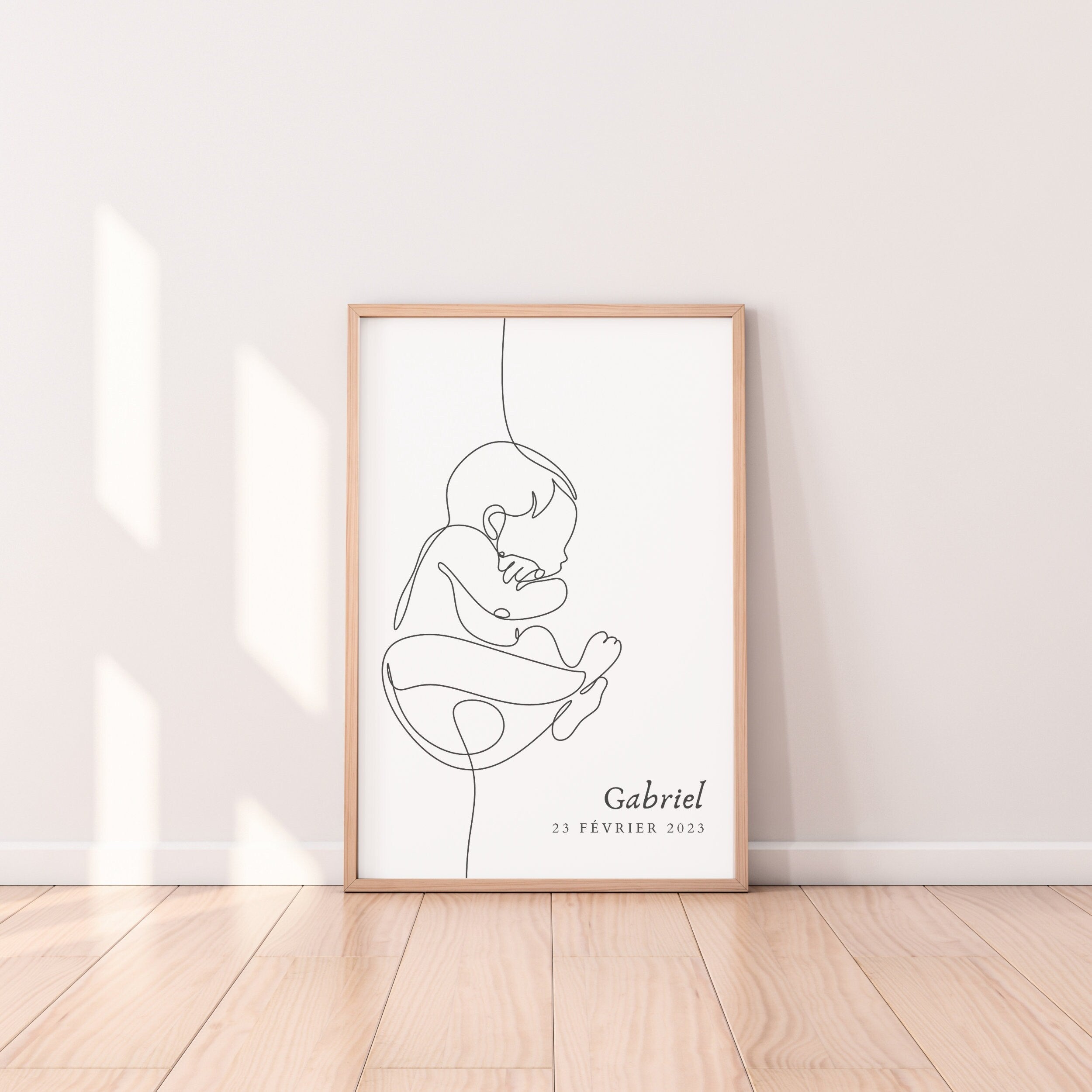 Affiche de Naissance - Illustration bébé minimaliste avec prénom & date