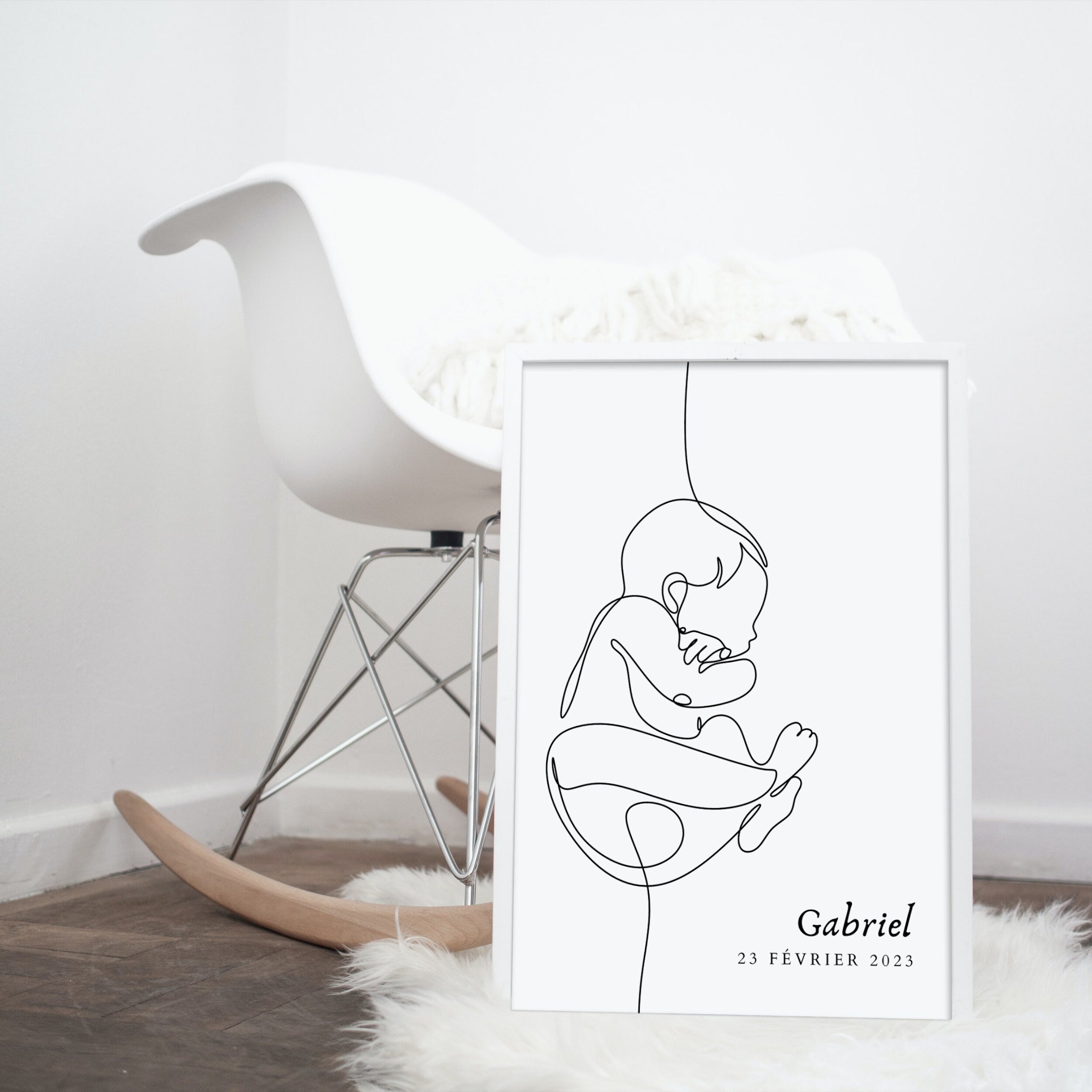 Affiche de Naissance - Illustration bébé minimaliste avec prénom & date