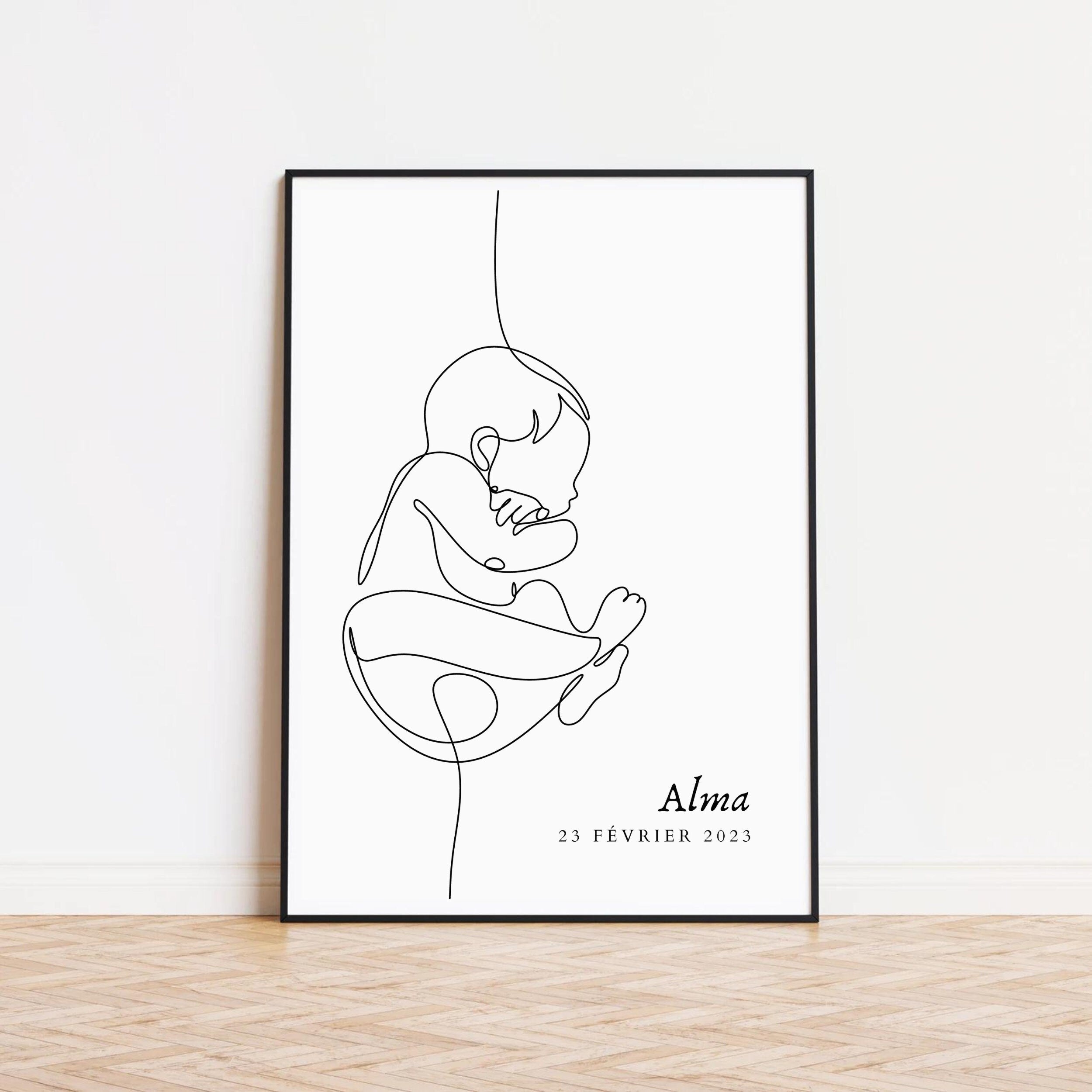 Affiche de Naissance - Illustration bébé minimaliste avec prénom & date