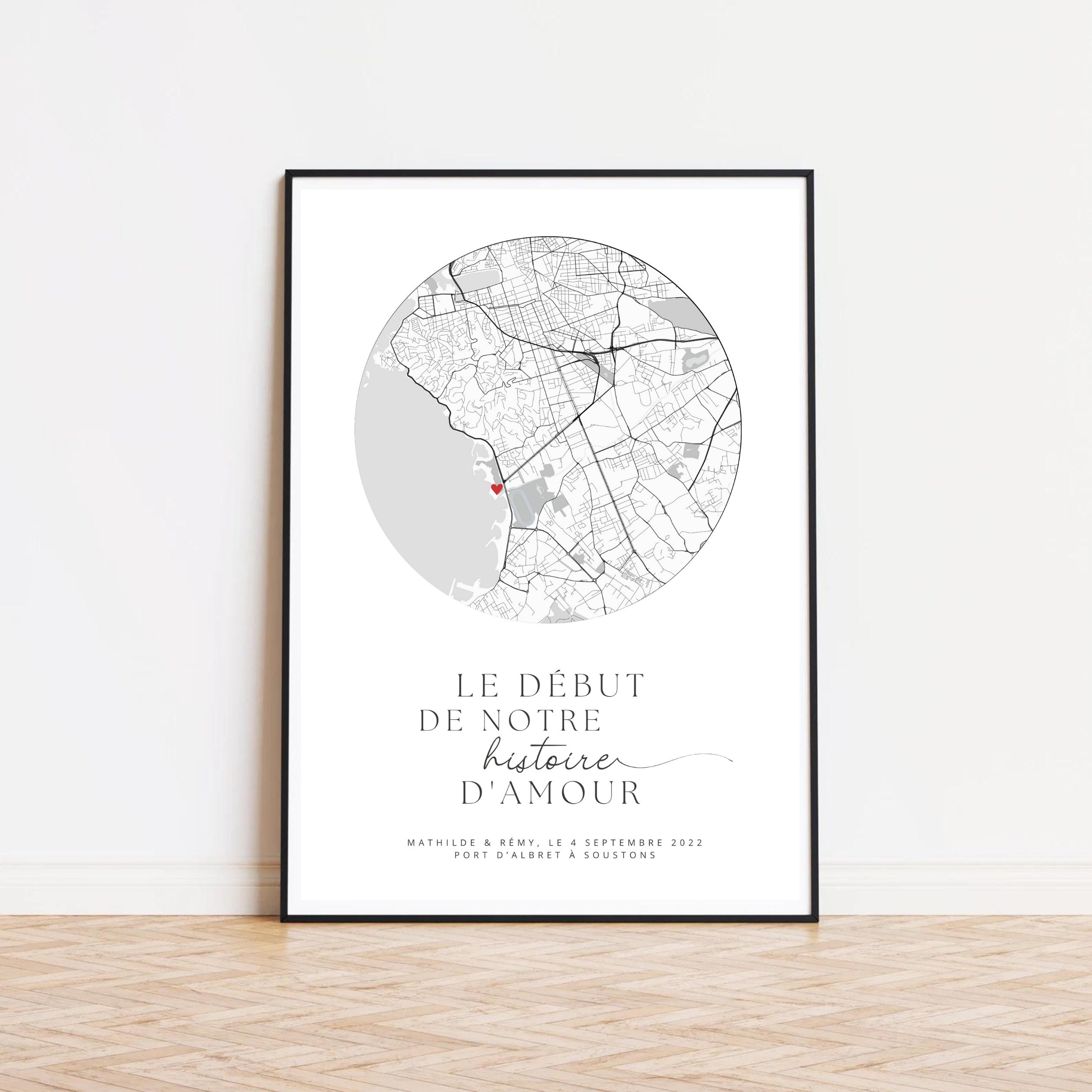 Affiche personnalisée couple - Carte Rencontre "Le Début de Notre Histoire D'Amour"