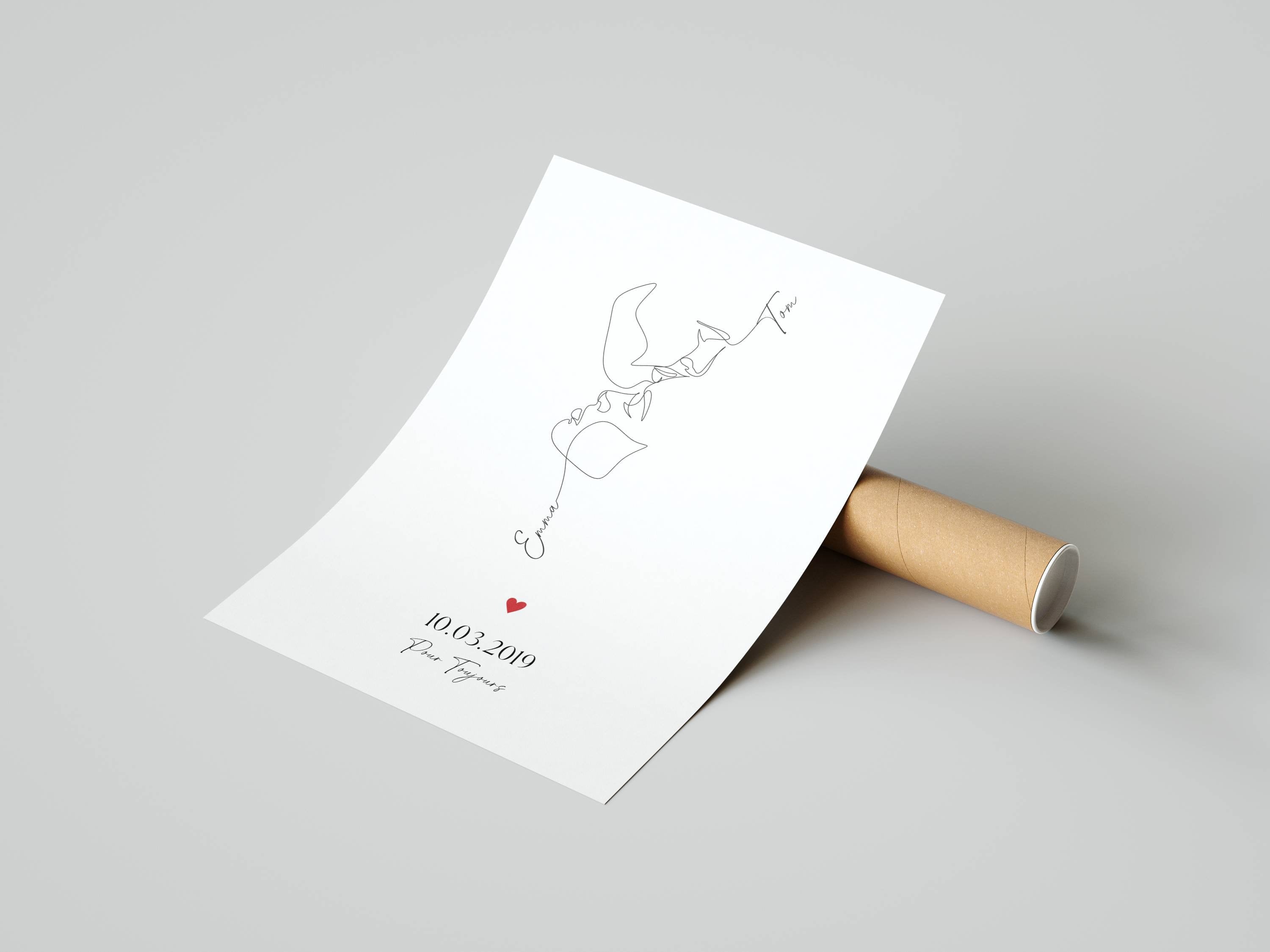 Affiche personnalisée couple - L'illustration Minimaliste "Lignes Continues"