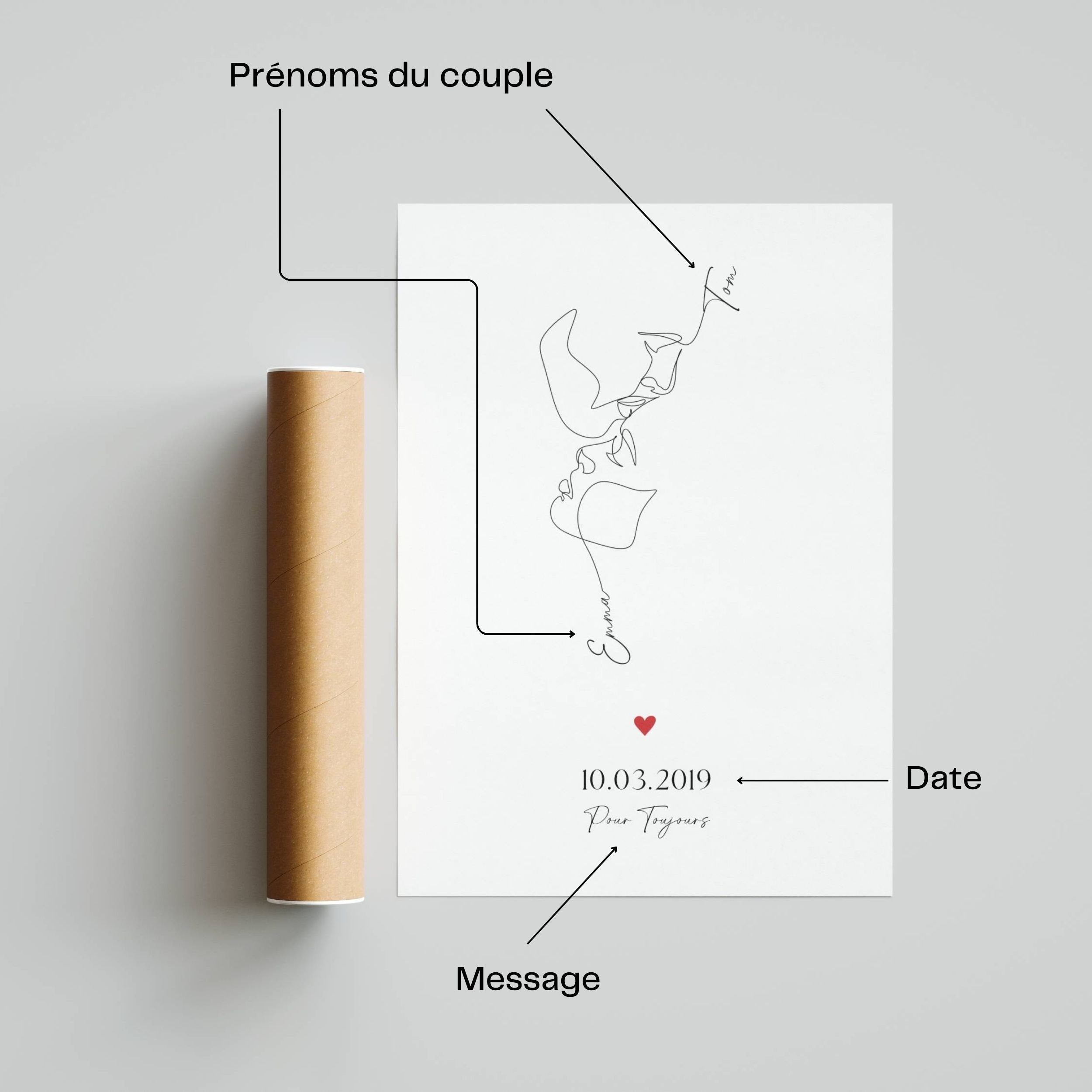 Affiche personnalisée couple - L'illustration Minimaliste "Lignes Continues"